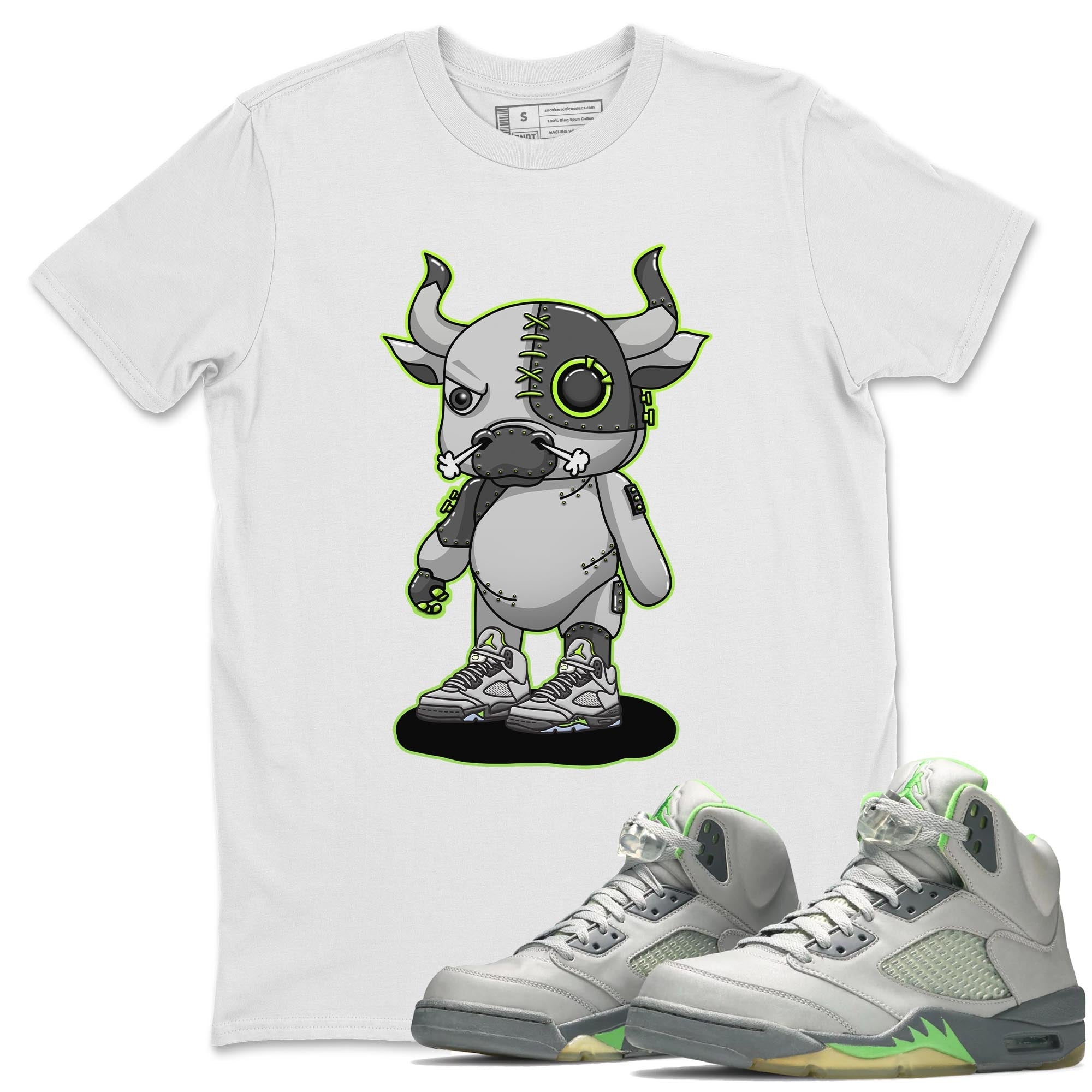 Jordan 5 Green Bean Sneaker Matching T-Shirt Cyborg Bull Sneaker Tees Jordan 5 Green Bean Sneaker Release Tees Crew Neck Tees