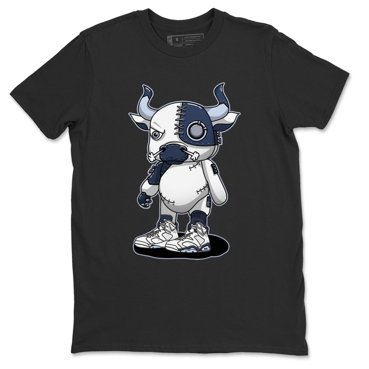 Jordan 6 Midnight Navy Sneaker Matching T-Shirt Cyborg Bull Sneaker Tees Jordan 6 Midnight Navy Sneaker Release Tees Crew Neck Tees