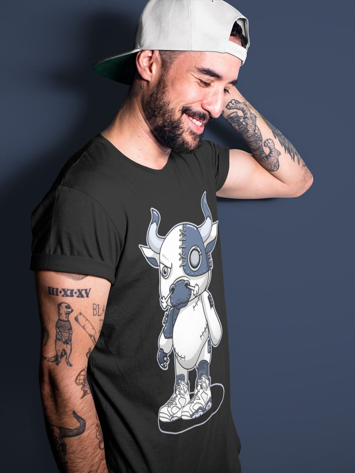 Jordan 6 Midnight Navy Sneaker Matching T-Shirt Cyborg Bull Sneaker Tees Jordan 6 Midnight Navy Sneaker Release Tees Crew Neck Tees