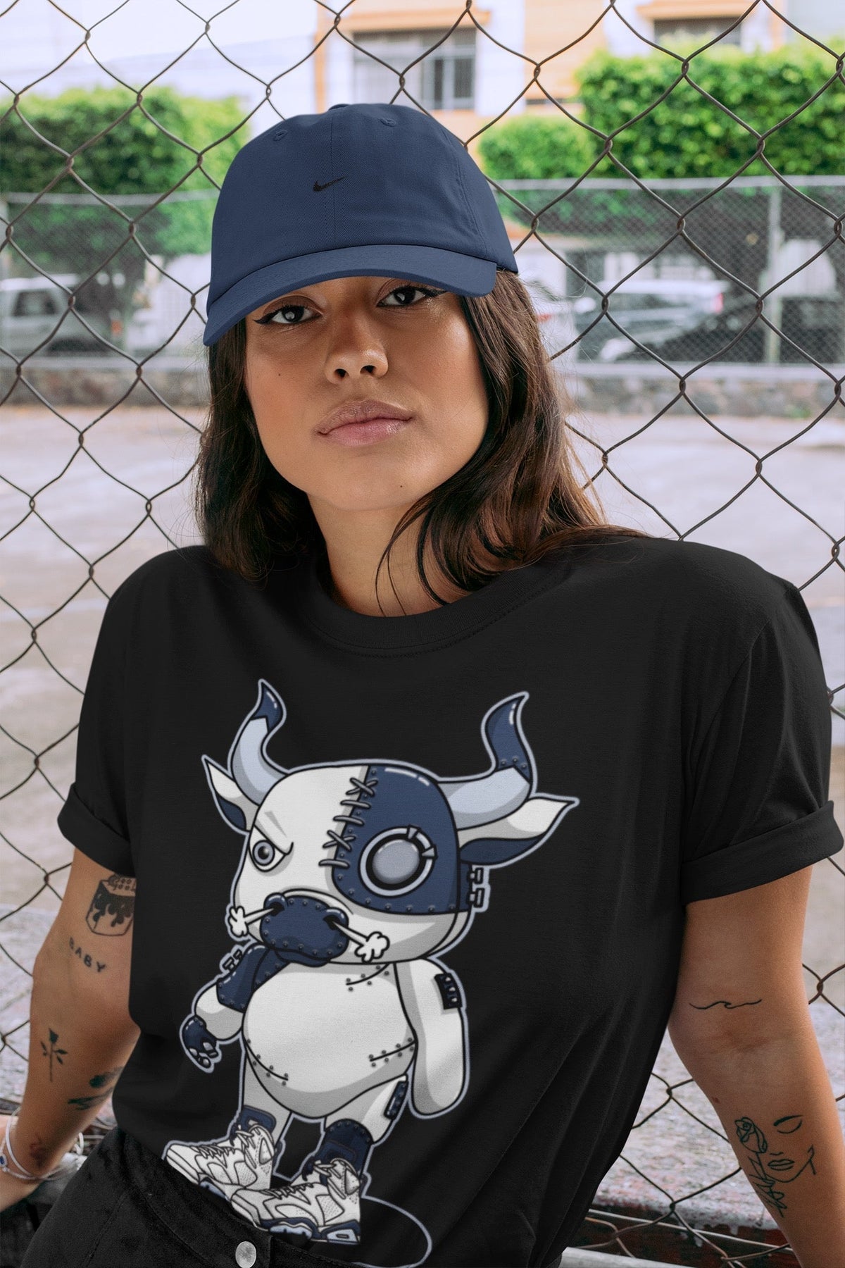 Jordan 6 Midnight Navy Sneaker Matching T-Shirt Cyborg Bull Sneaker Tees Jordan 6 Midnight Navy Sneaker Release Tees Crew Neck Tees
