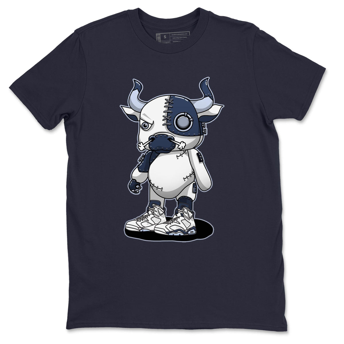 Jordan 6 Midnight Navy Sneaker Matching T-Shirt Cyborg Bull Sneaker Tees Jordan 6 Midnight Navy Sneaker Release Tees Crew Neck Tees