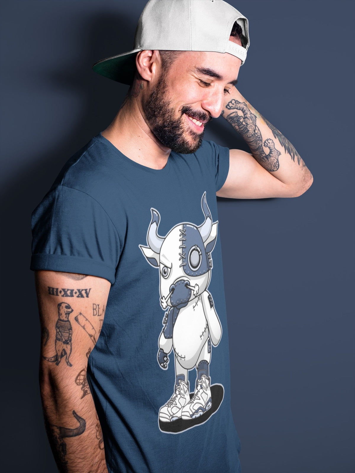 Jordan 6 Midnight Navy Sneaker Matching T-Shirt Cyborg Bull Sneaker Tees Jordan 6 Midnight Navy Sneaker Release Tees Crew Neck Tees