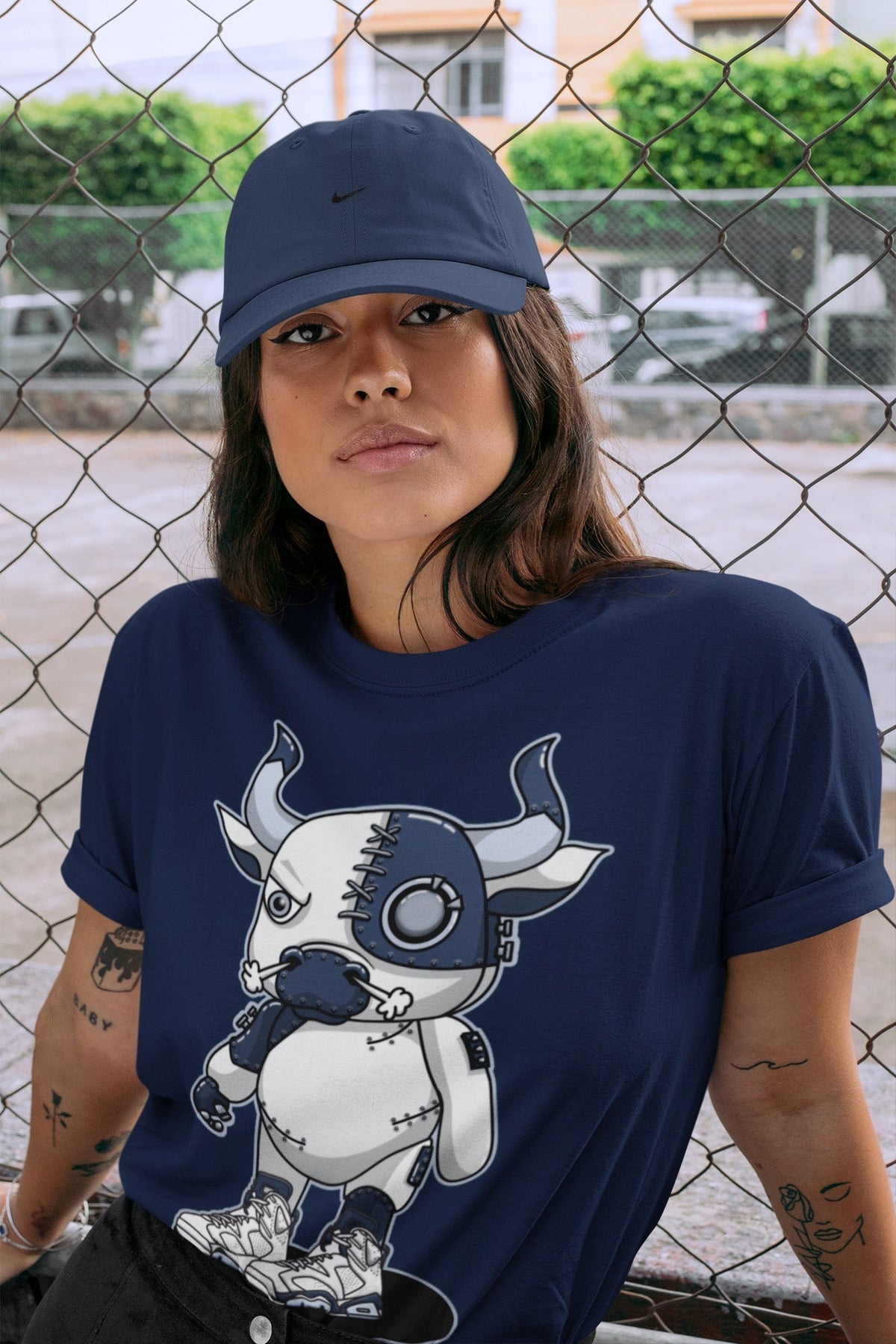 Jordan 6 Midnight Navy Sneaker Matching T-Shirt Cyborg Bull Sneaker Tees Jordan 6 Midnight Navy Sneaker Release Tees Crew Neck Tees