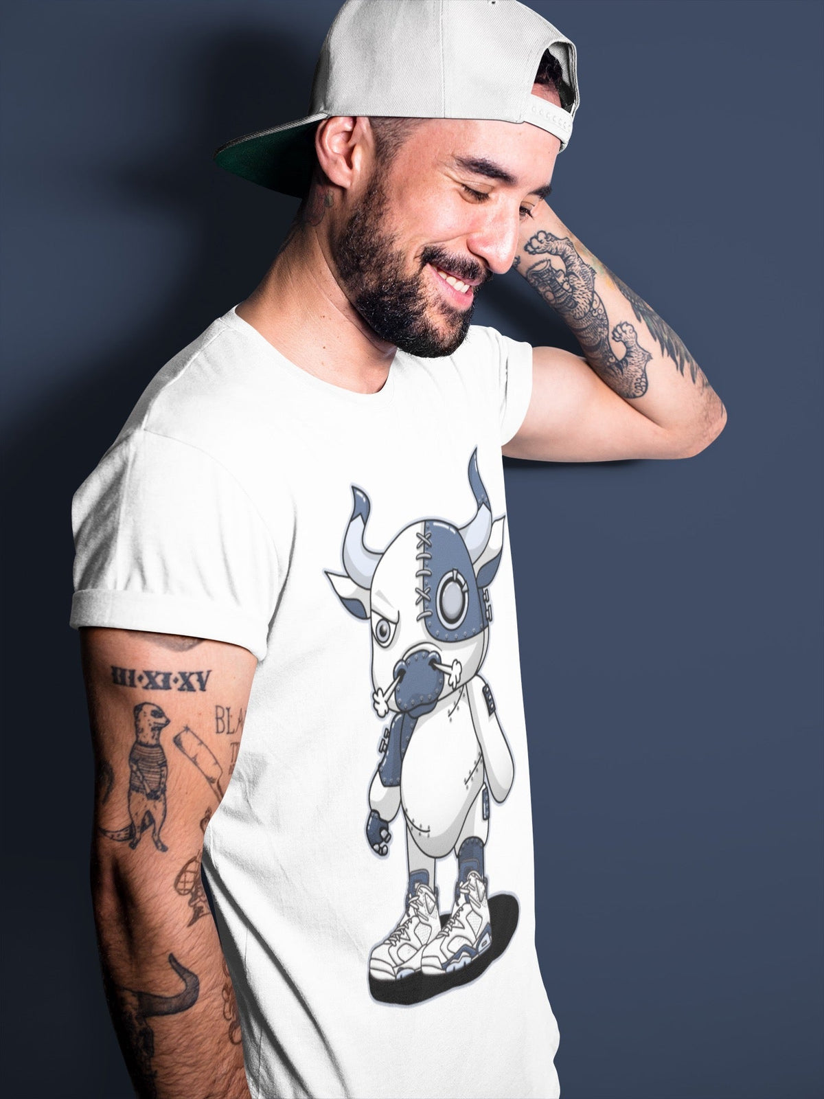 Jordan 6 Midnight Navy Sneaker Matching T-Shirt Cyborg Bull Sneaker Tees Jordan 6 Midnight Navy Sneaker Release Tees Crew Neck Tees