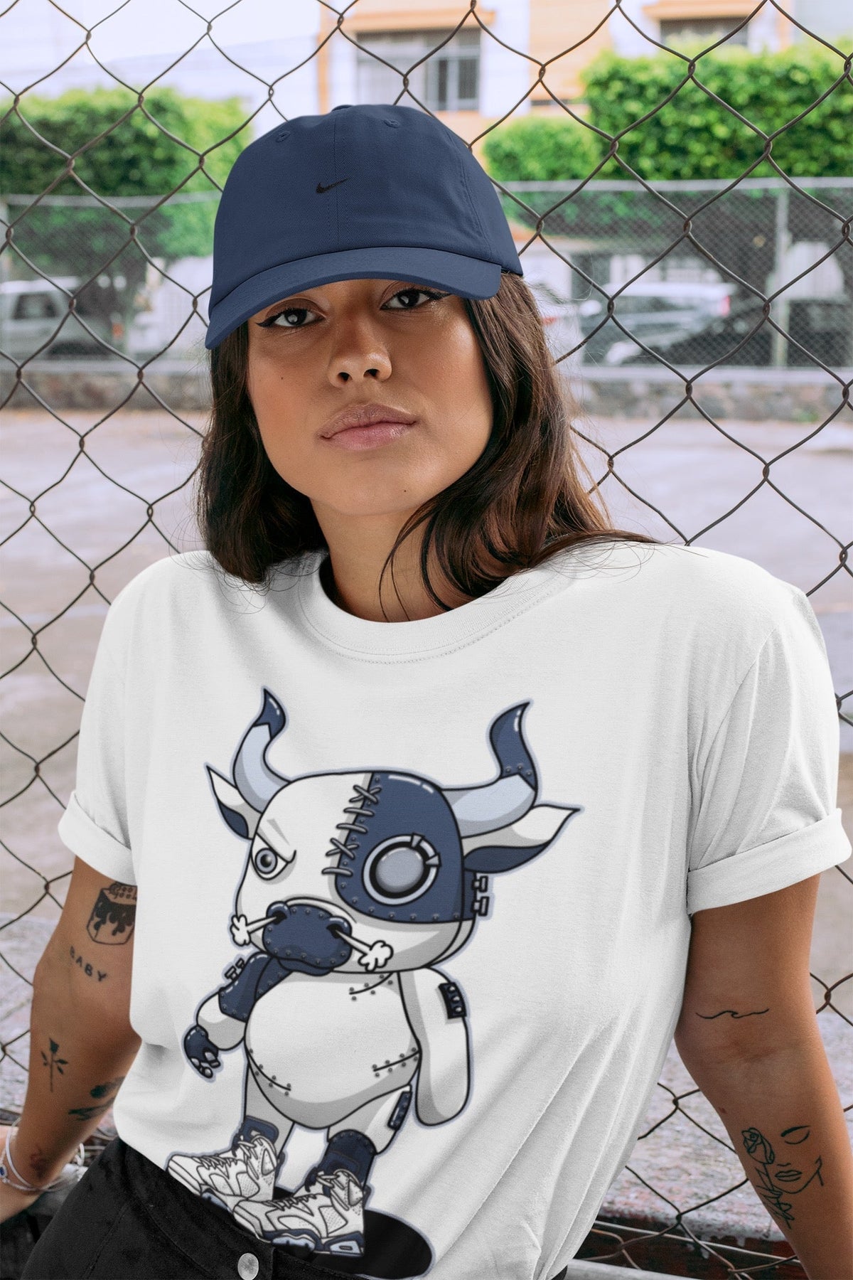Jordan 6 Midnight Navy Sneaker Matching T-Shirt Cyborg Bull Sneaker Tees Jordan 6 Midnight Navy Sneaker Release Tees Crew Neck Tees