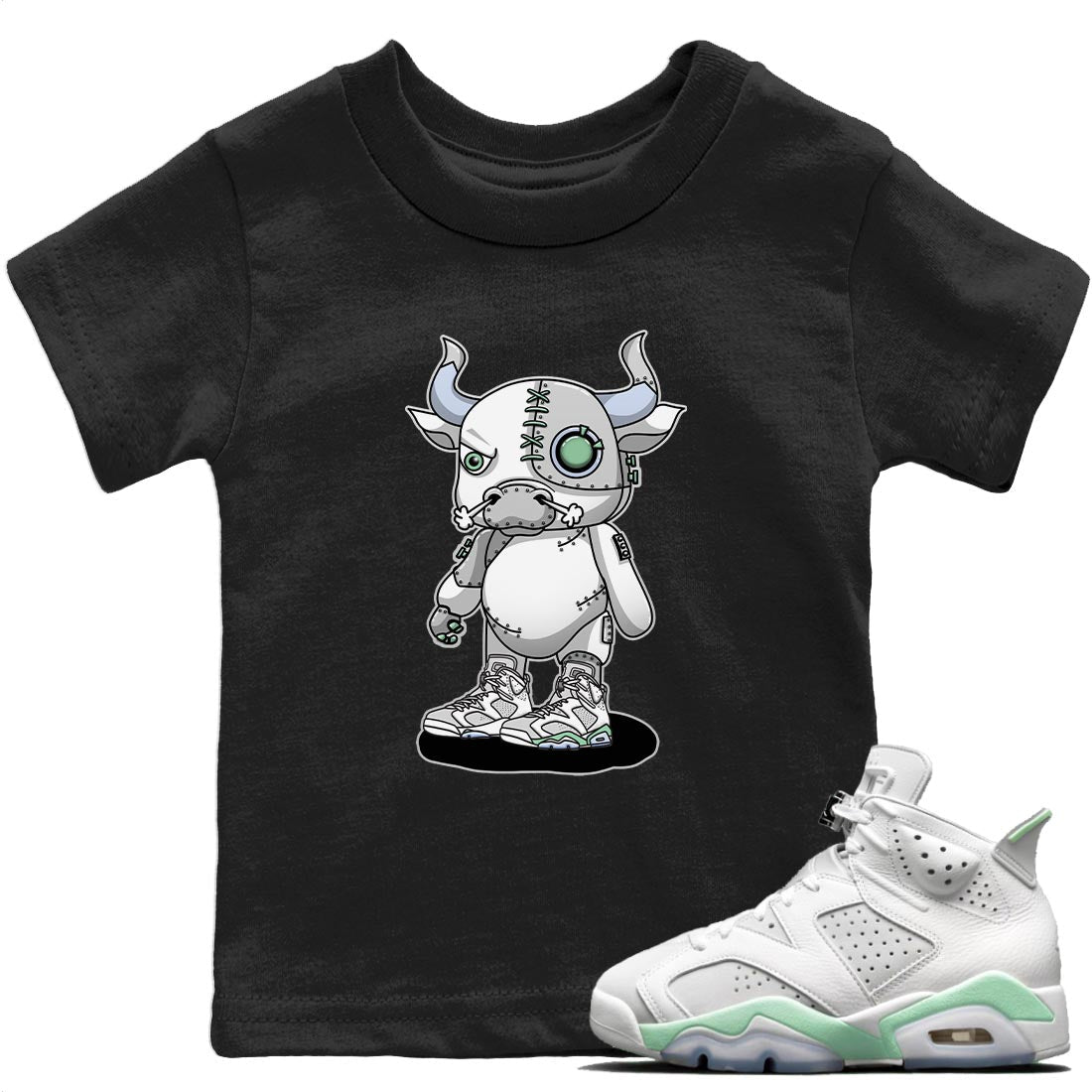 Jordan 6 Mint Foam Sneaker Matching T-Shirt Cyborg Bull Sneaker Tees Jordan 6 Mint Foam Sneaker Release Tees Kids Shirts
