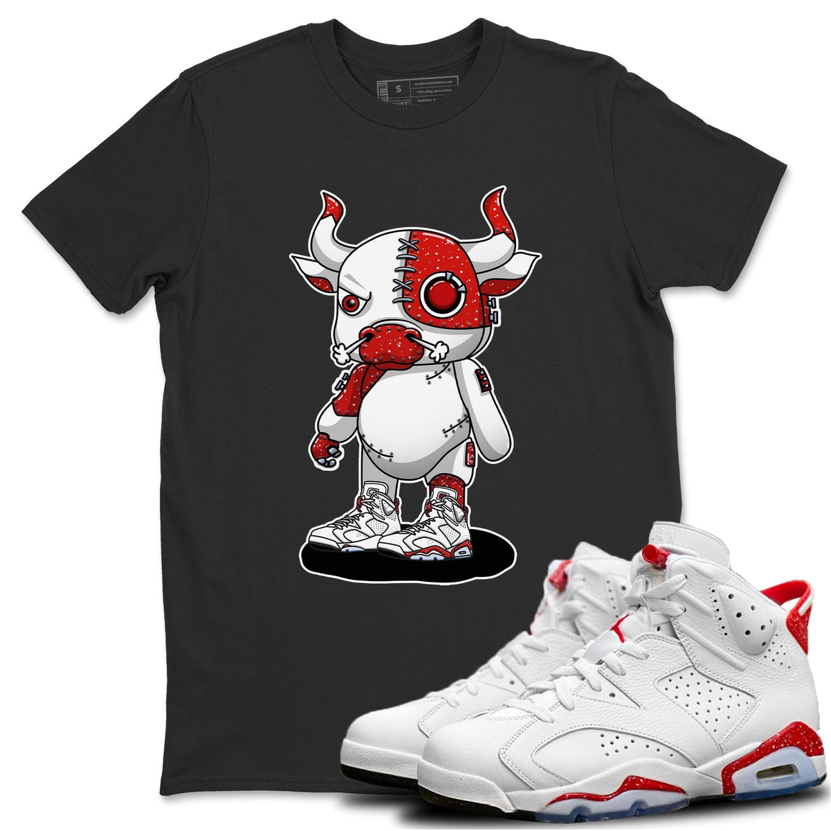 Jordan 6 Red Velvet Cookies Sneaker Matching T-Shirt Cyborg Bull Sneaker Tees Jordan 6 Red Velvet Cookies Sneaker Release Tees Crew Neck Tees