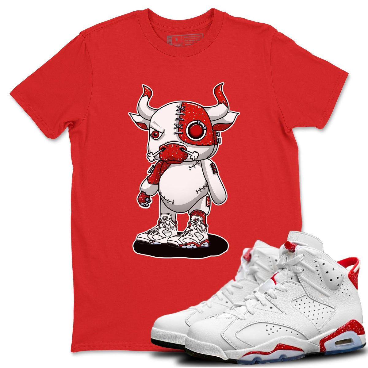 Jordan 6 Red Velvet Cookies Sneaker Matching T-Shirt Cyborg Bull Sneaker Tees Jordan 6 Red Velvet Cookies Sneaker Release Tees Crew Neck Tees