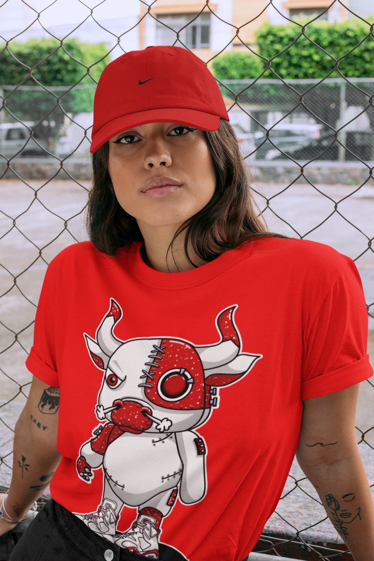 Jordan 6 Red Velvet Cookies Sneaker Matching T-Shirt Cyborg Bull Sneaker Tees Jordan 6 Red Velvet Cookies Sneaker Release Tees Crew Neck Tees