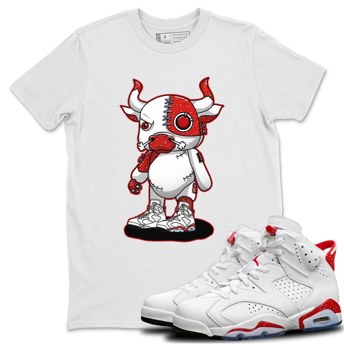 Jordan 6 Red Velvet Cookies Sneaker Matching T-Shirt Cyborg Bull Sneaker Tees Jordan 6 Red Velvet Cookies Sneaker Release Tees Crew Neck Tees