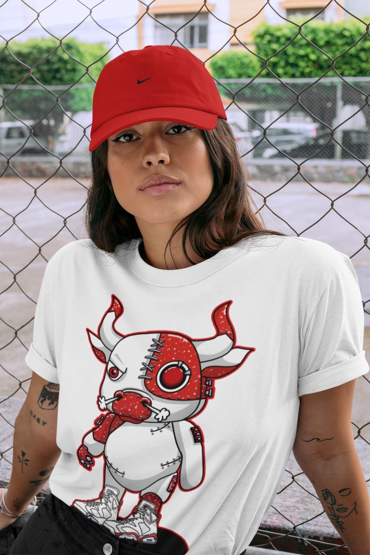 Jordan 6 Red Velvet Cookies Sneaker Matching T-Shirt Cyborg Bull Sneaker Tees Jordan 6 Red Velvet Cookies Sneaker Release Tees Crew Neck Tees