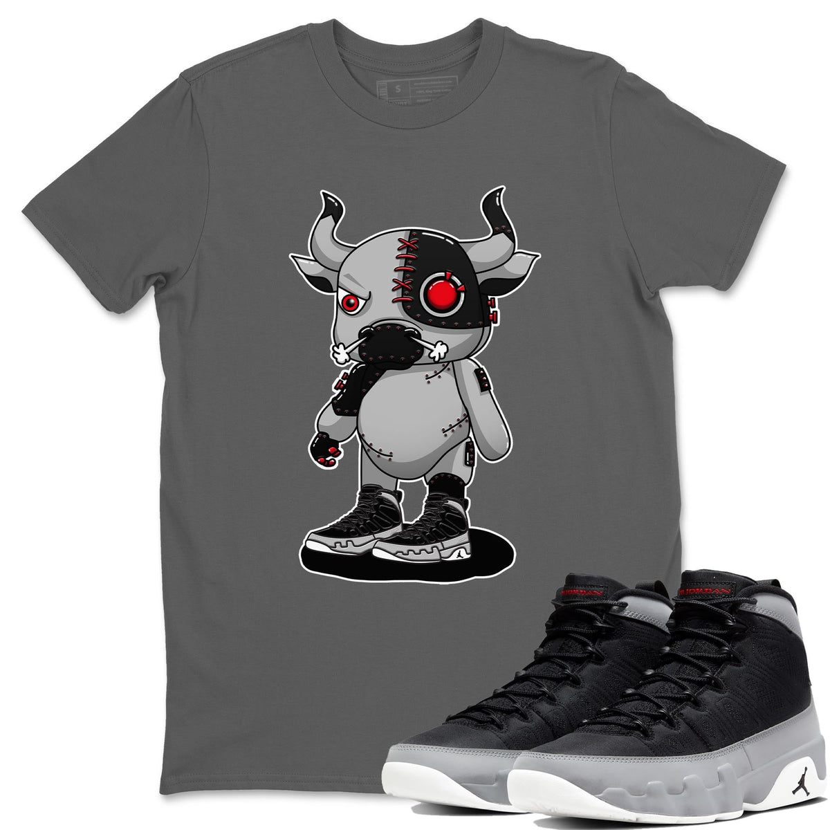 Jordan 9 Particle Grey Shirt To Match Jordans Cyborg Bull Sneaker Tees Jordan 9 Particle Grey Drip Gear Zone Sneaker Matching Clothing Unisex Shirts