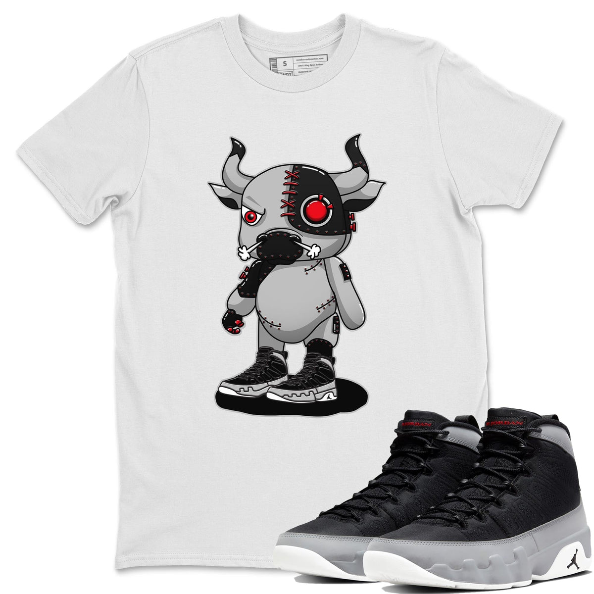 Jordan 9 Particle Grey Shirt To Match Jordans Cyborg Bull Sneaker Tees Jordan 9 Particle Grey Drip Gear Zone Sneaker Matching Clothing Unisex Shirts