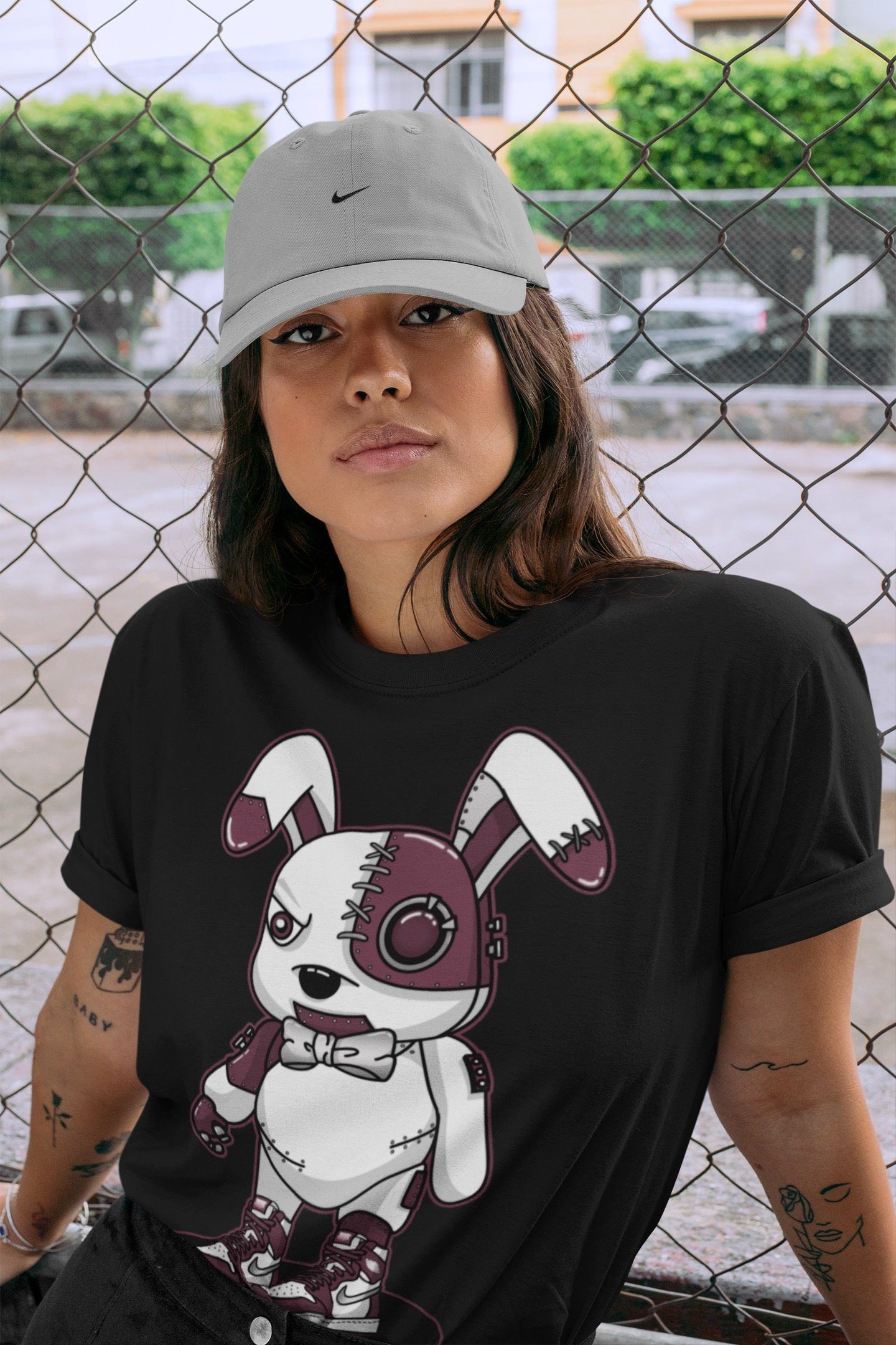 Jordan 1 Bordeaux Sneaker Matching T-Shirt Cyborg Bunny Sneaker Tees Jordan 1 Bordeaux Sneaker Release Tees Crew Neck Tees