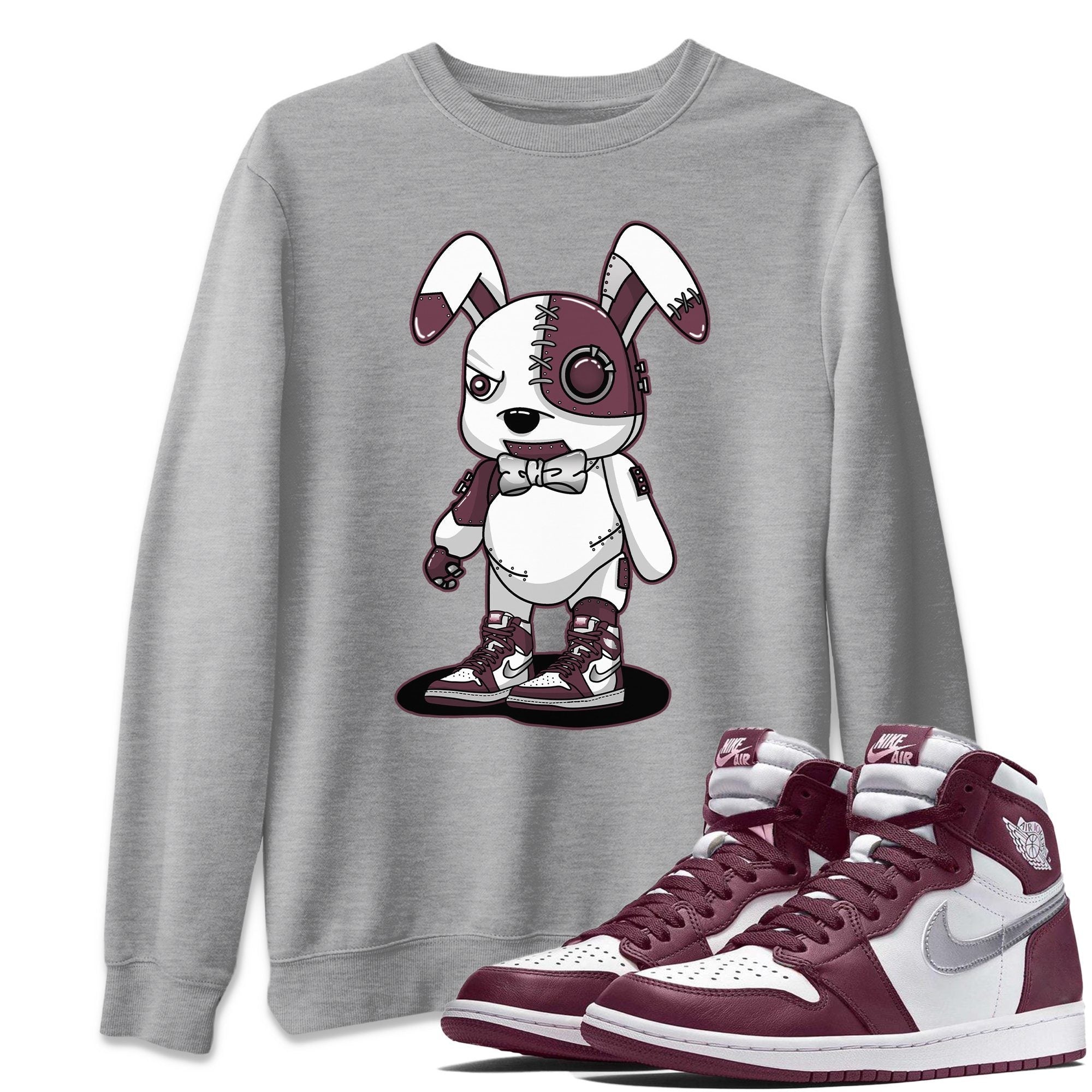 Jordan 1 Bordeaux Sneaker Matching T-Shirt Cyborg Bunny Sneaker Tees Jordan 1 Bordeaux Sneaker Release Tees Crew Neck Tees