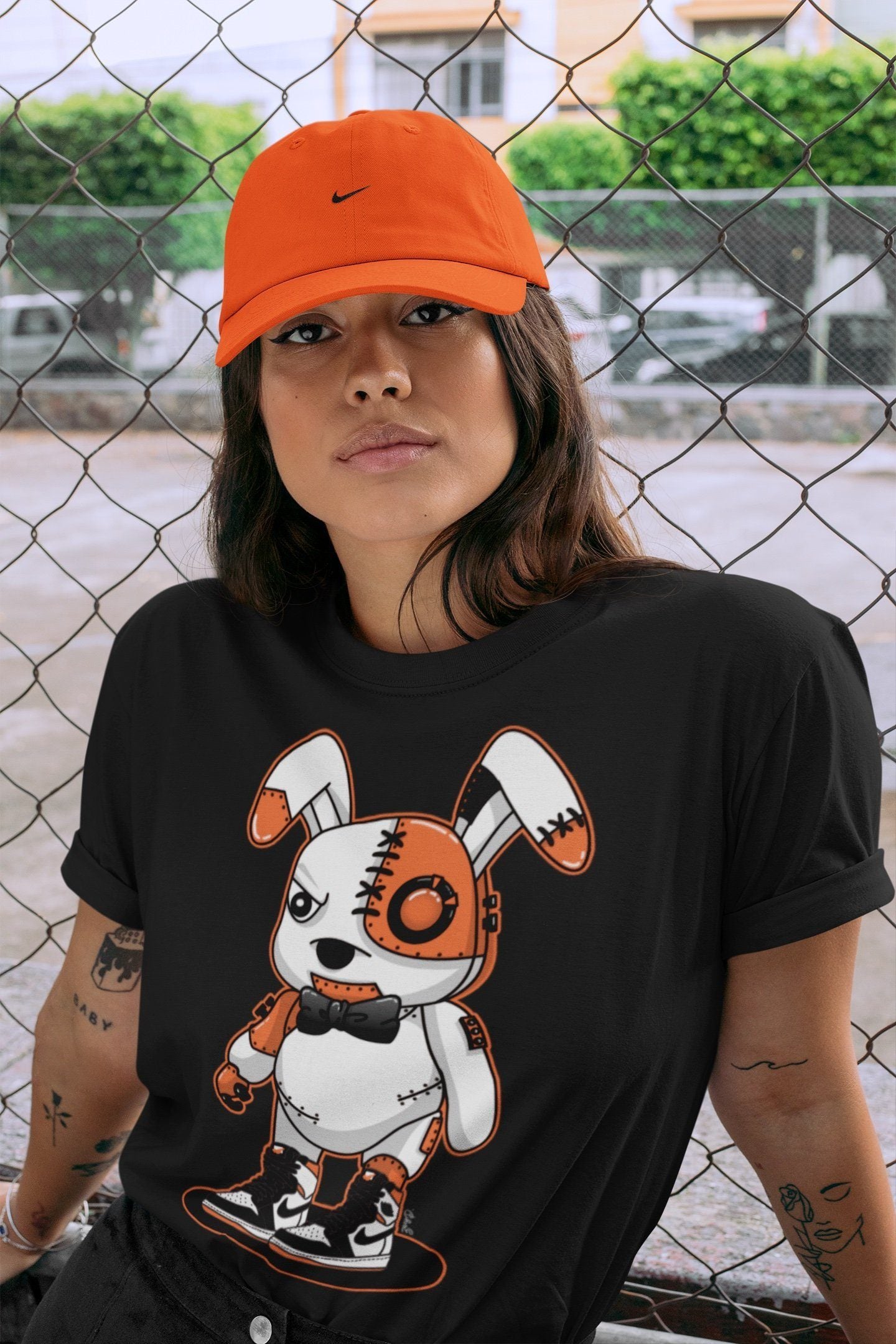 Jordan 1 Electro Orange Sneaker Matching T-Shirt Cyborg Bunny Sneaker Tees Jordan 1 Electro Orange Sneaker Release Tees Crew Neck Tees