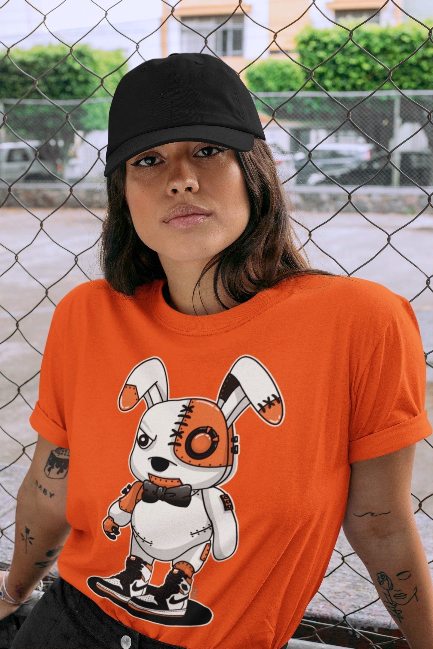 Jordan 1 Electro Orange Sneaker Matching T-Shirt Cyborg Bunny Sneaker Tees Jordan 1 Electro Orange Sneaker Release Tees Crew Neck Tees