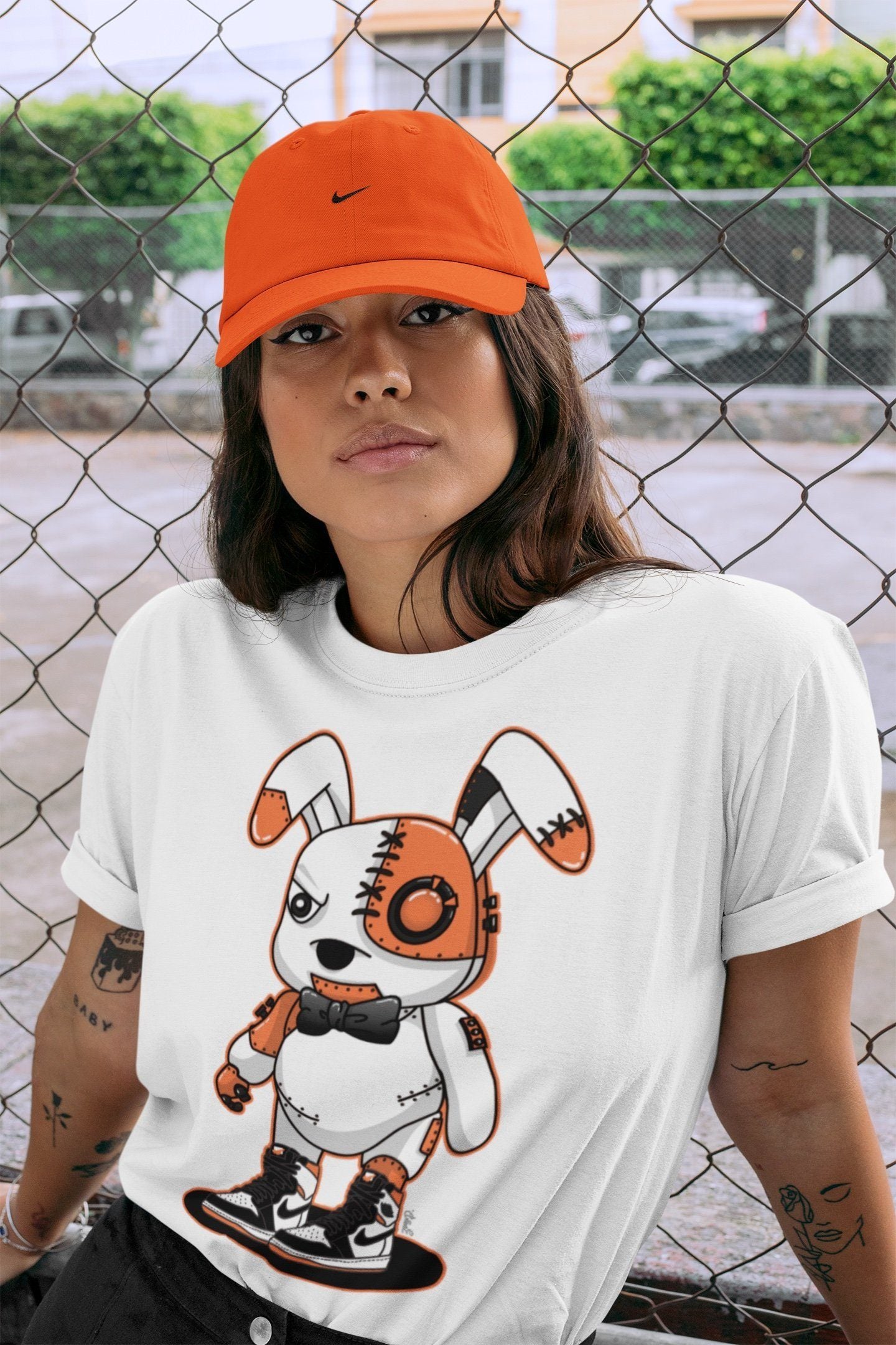 Jordan 1 Electro Orange Sneaker Matching T-Shirt Cyborg Bunny Sneaker Tees Jordan 1 Electro Orange Sneaker Release Tees Crew Neck Tees