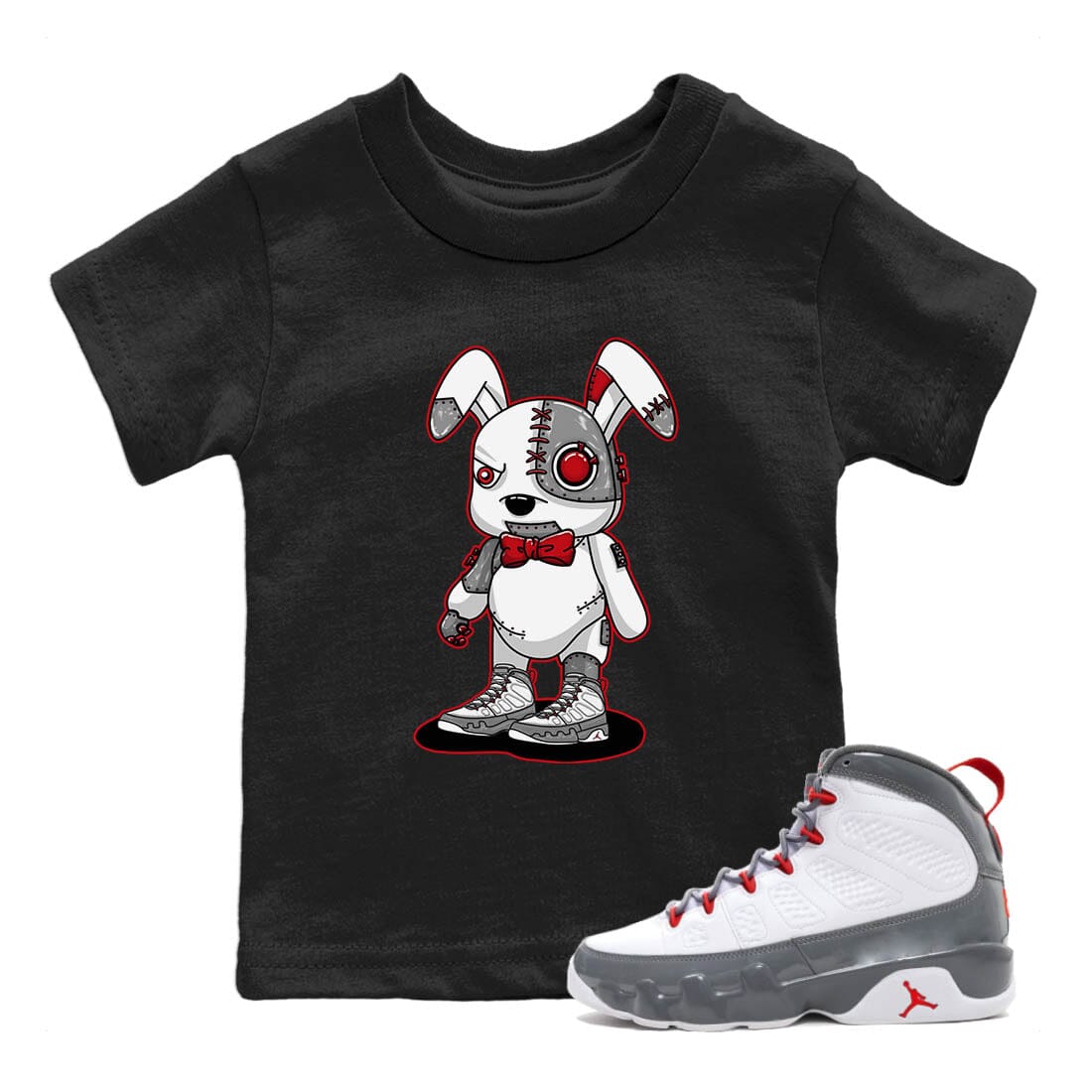 Jordan 9 Fire Red Shirt To Match Jordans Cyborg Bunny Sneaker Tees Jordan 9 Fire Red Drip Gear Zone Sneaker Matching Clothing Kids Shirts