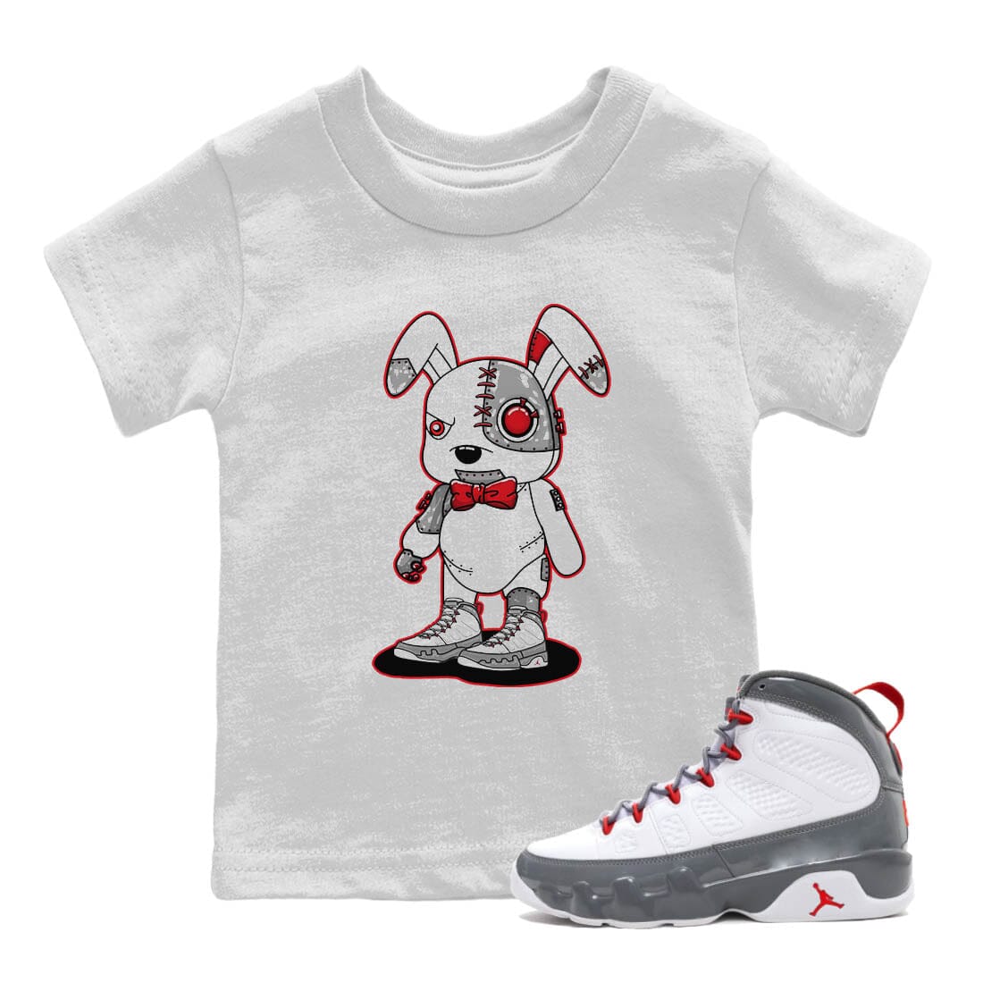Jordan 9 Fire Red Shirt To Match Jordans Cyborg Bunny Sneaker Tees Jordan 9 Fire Red Drip Gear Zone Sneaker Matching Clothing Kids Shirts