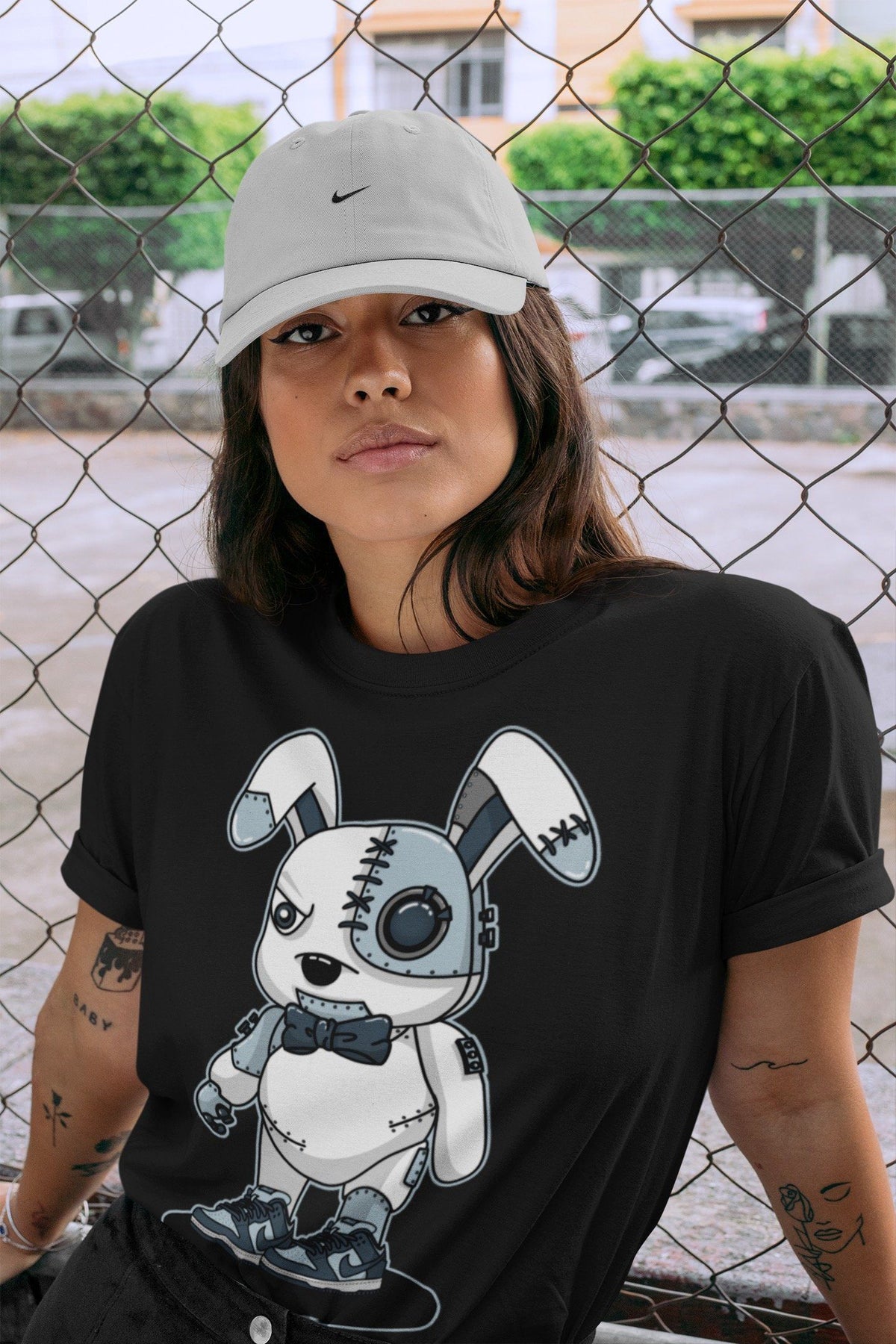 Dunk championship Grey Sneaker Match Tees Cyborg Bunny Sneaker Tees Dunk championship Grey Jordan to match sneaker T-Shirt Crew Neck Shirts