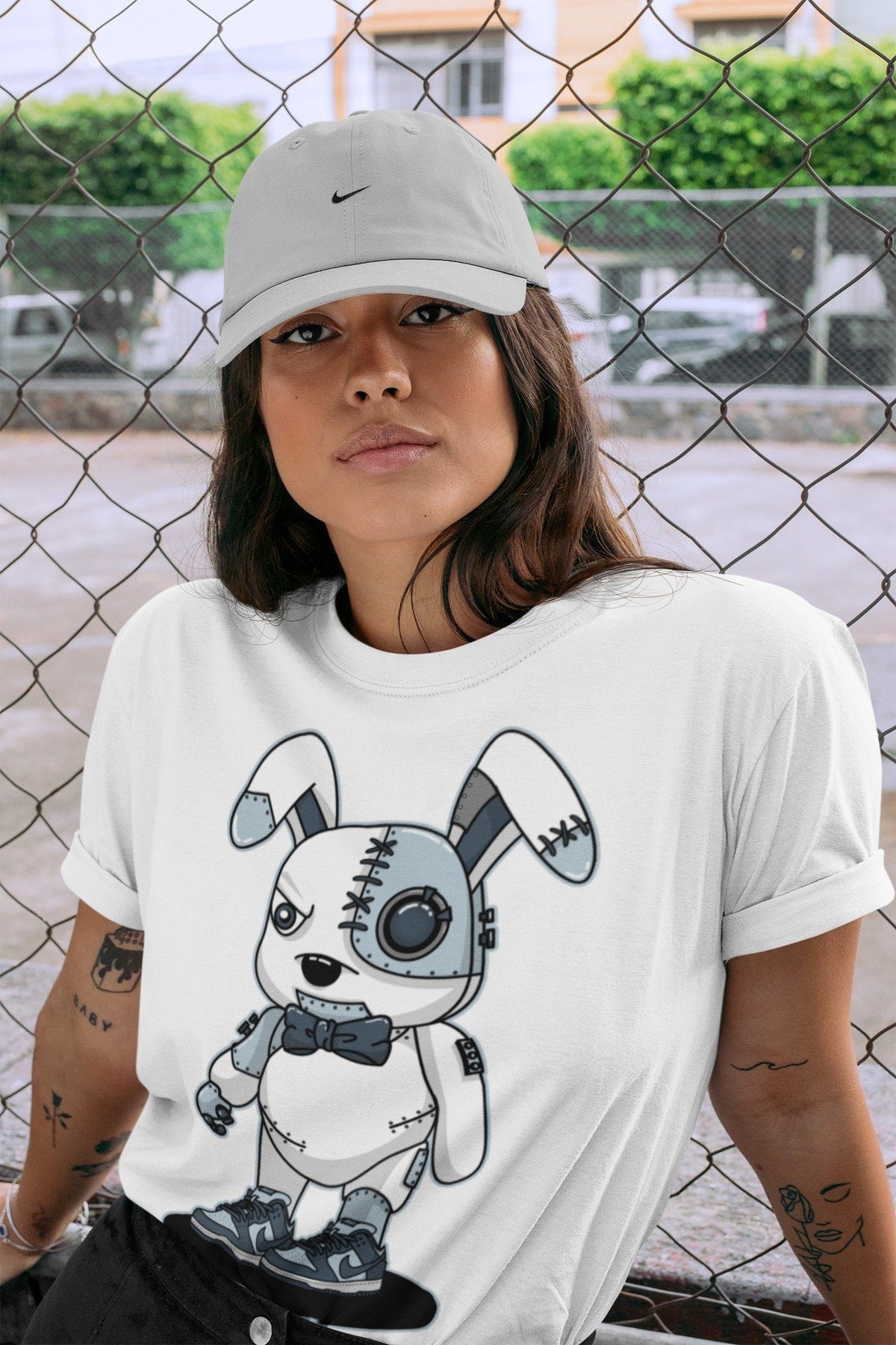 Dunk championship Grey Sneaker Match Tees Cyborg Bunny Sneaker Tees Dunk championship Grey Jordan to match sneaker T-Shirt Crew Neck Shirts