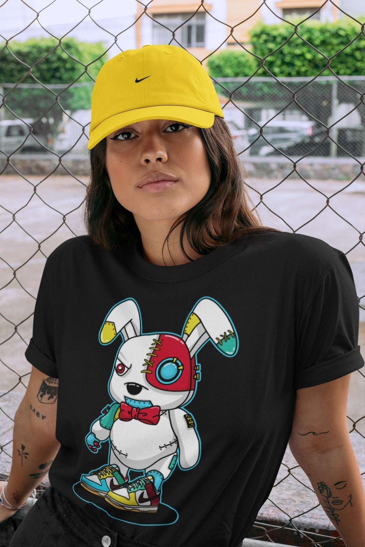 Dunk Free 99 White Sneaker Match Tees Cyborg Bunny Sneaker Tees Dunk Free 99 White Jordan to match sneaker T-Shirt Crew Neck Shirts