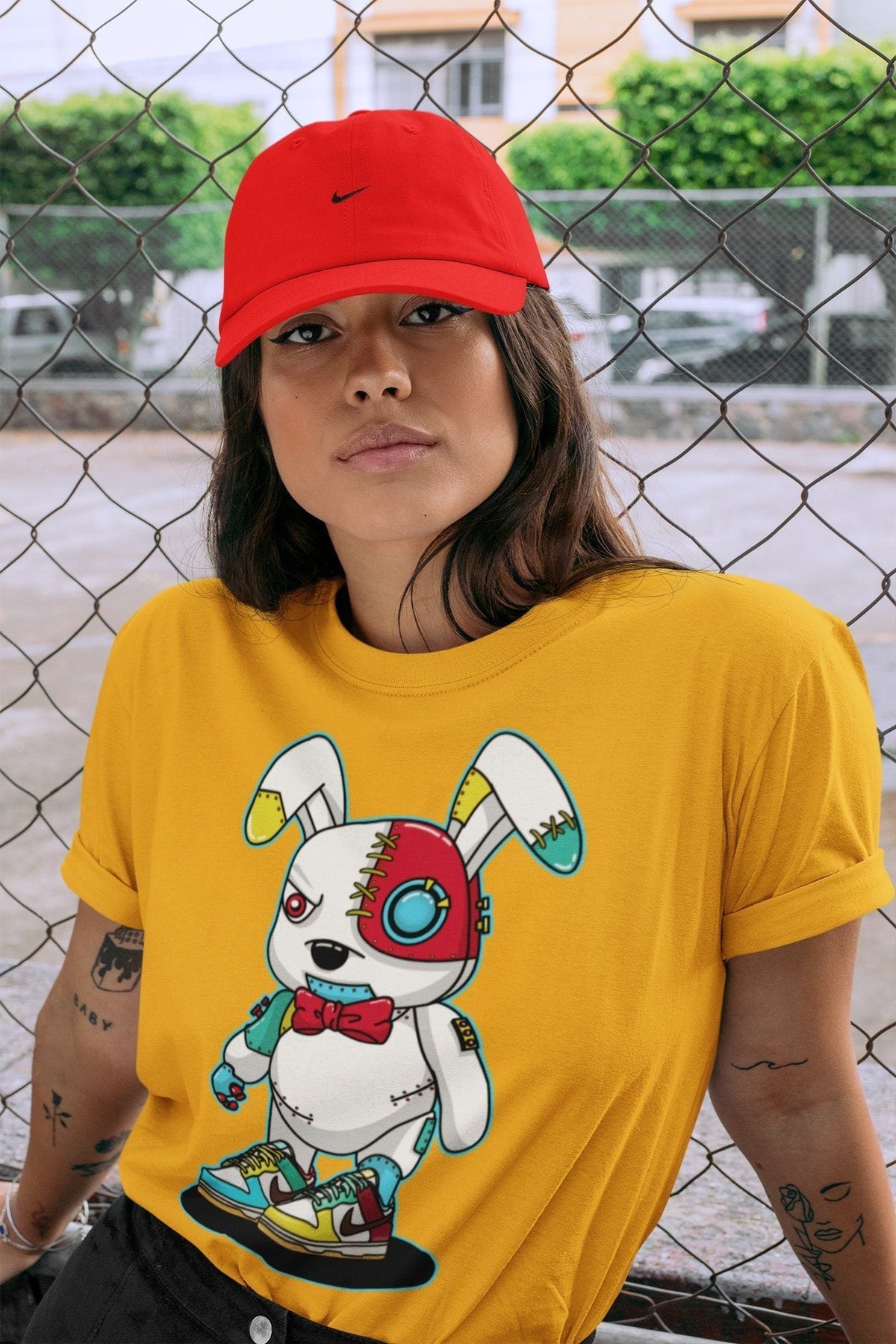 Dunk Free 99 White Sneaker Match Tees Cyborg Bunny Sneaker Tees Dunk Free 99 White Jordan to match sneaker T-Shirt Crew Neck Shirts
