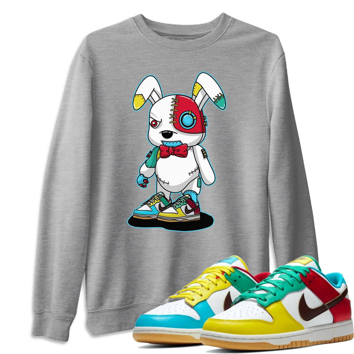 Dunk Free 99 White Sneaker Match Tees Cyborg Bunny Sneaker Tees Dunk Free 99 White Jordan to match sneaker T-Shirt Crew Neck Shirts