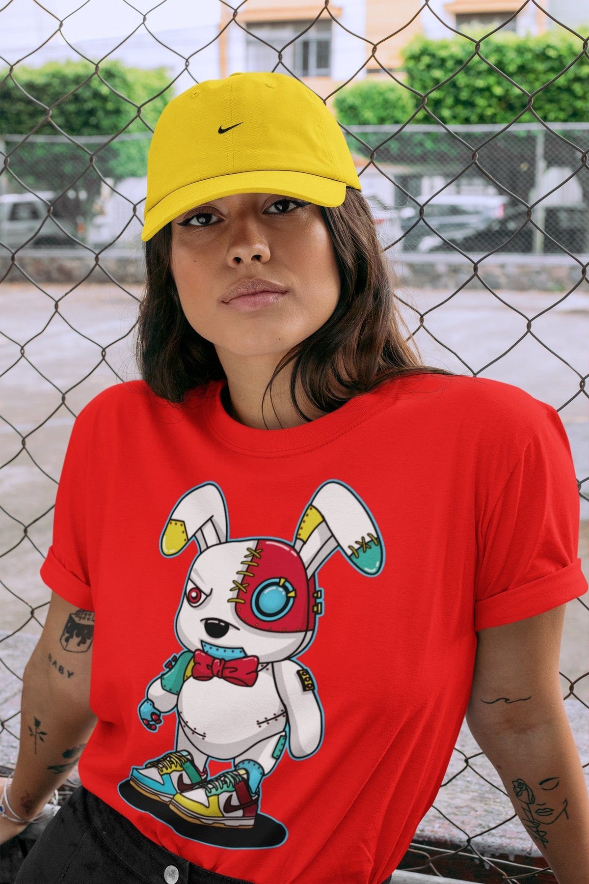 Dunk Free 99 White Sneaker Match Tees Cyborg Bunny Sneaker Tees Dunk Free 99 White Jordan to match sneaker T-Shirt Crew Neck Shirts