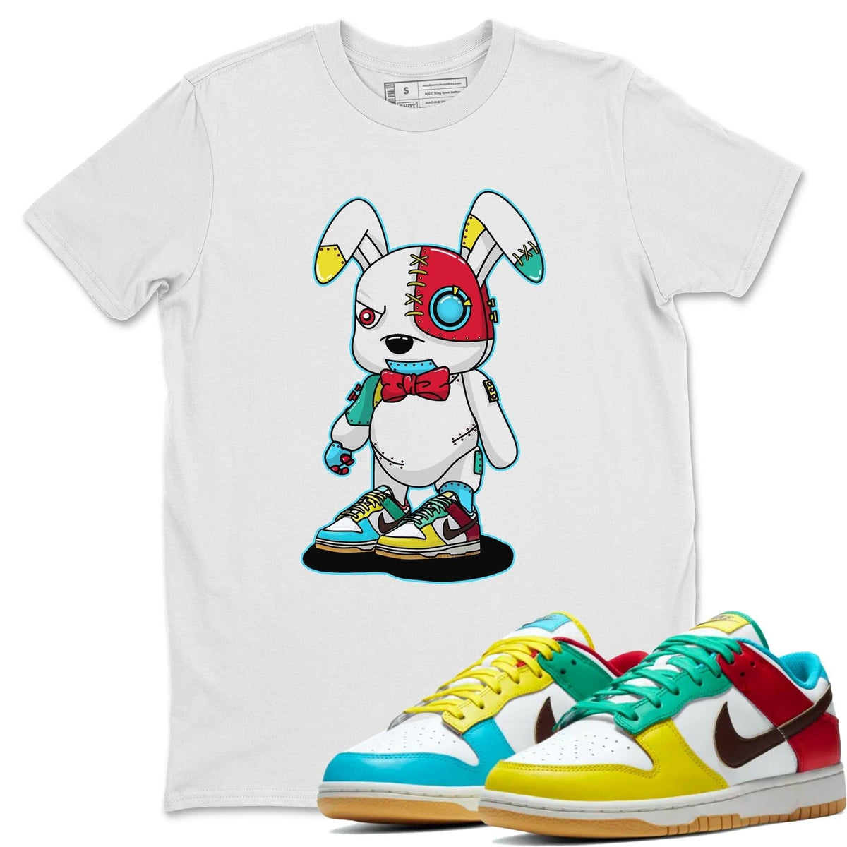 Dunk Free 99 White Sneaker Match Tees Cyborg Bunny Sneaker Tees Dunk Free 99 White Jordan to match sneaker T-Shirt Crew Neck Shirts