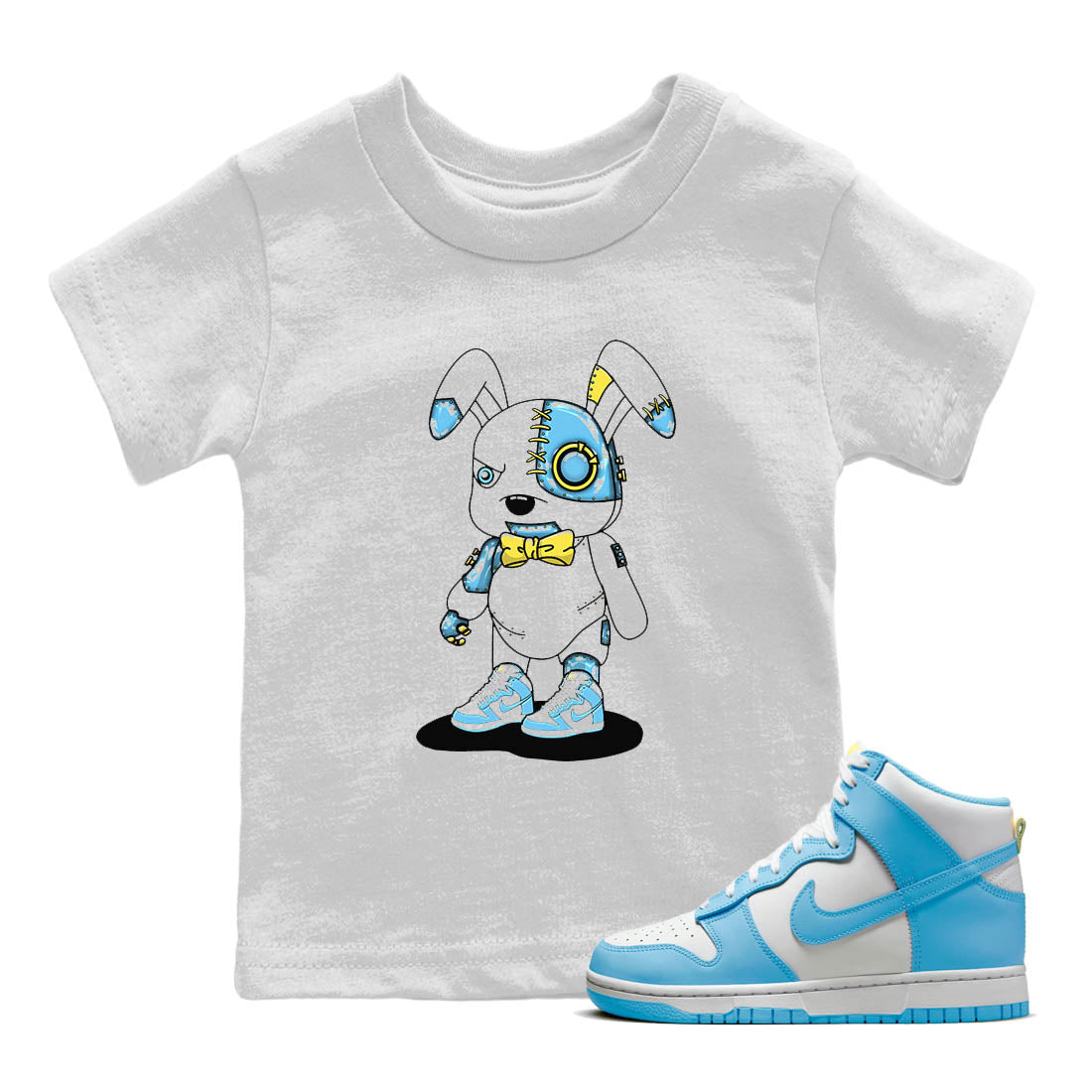 Nike Dunk High Blue Chill Shirt To Match Jordans Cyborg Bunny Sneaker Tees Nike Dunk High Blue Chill Drip Gear Zone Sneaker Matching Clothing Kids Shirts