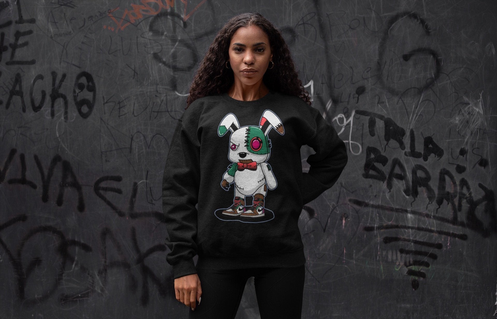 Jordan 1 Hand Crafted Sneaker Matching T-Shirt Cyborg Bunny Sneaker Tees Jordan 1 Hand Crafted Sneaker Release Tees Crew Neck Tees