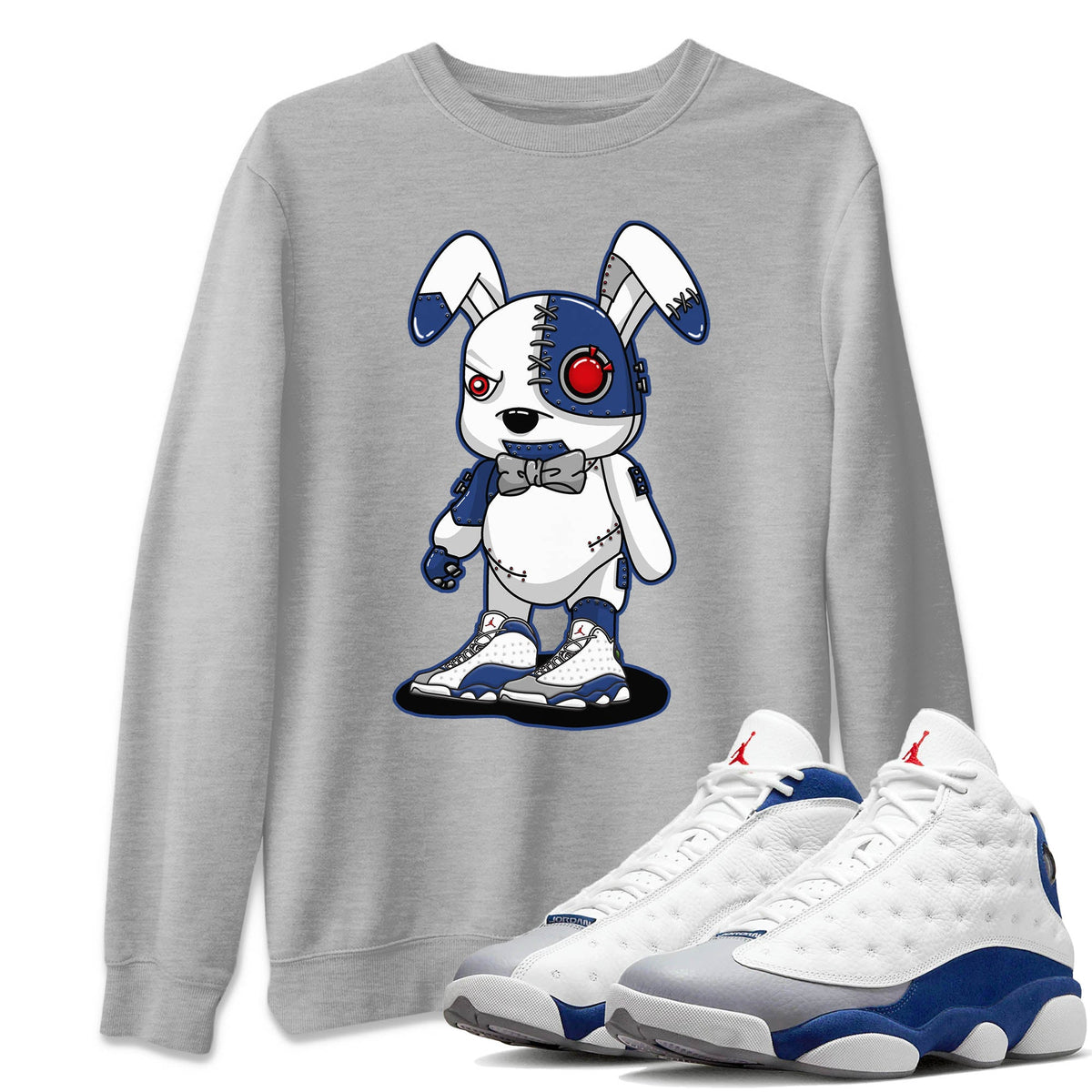 Jordan 13 French Blue Sneaker Matching T-Shirt Cyborg Bunny Sneaker Tees Jordan 13 French Blue Sneaker Release Tees Crew Neck Tees