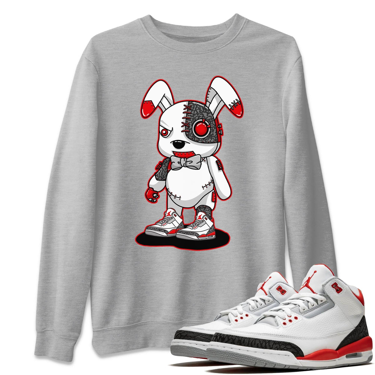 Jordan 3 Fire Red Sneaker Matching T-Shirt Cyborg Bunny Sneaker Tees Jordan 3 Fire Red Sneaker Release Tees Crew Neck Tees