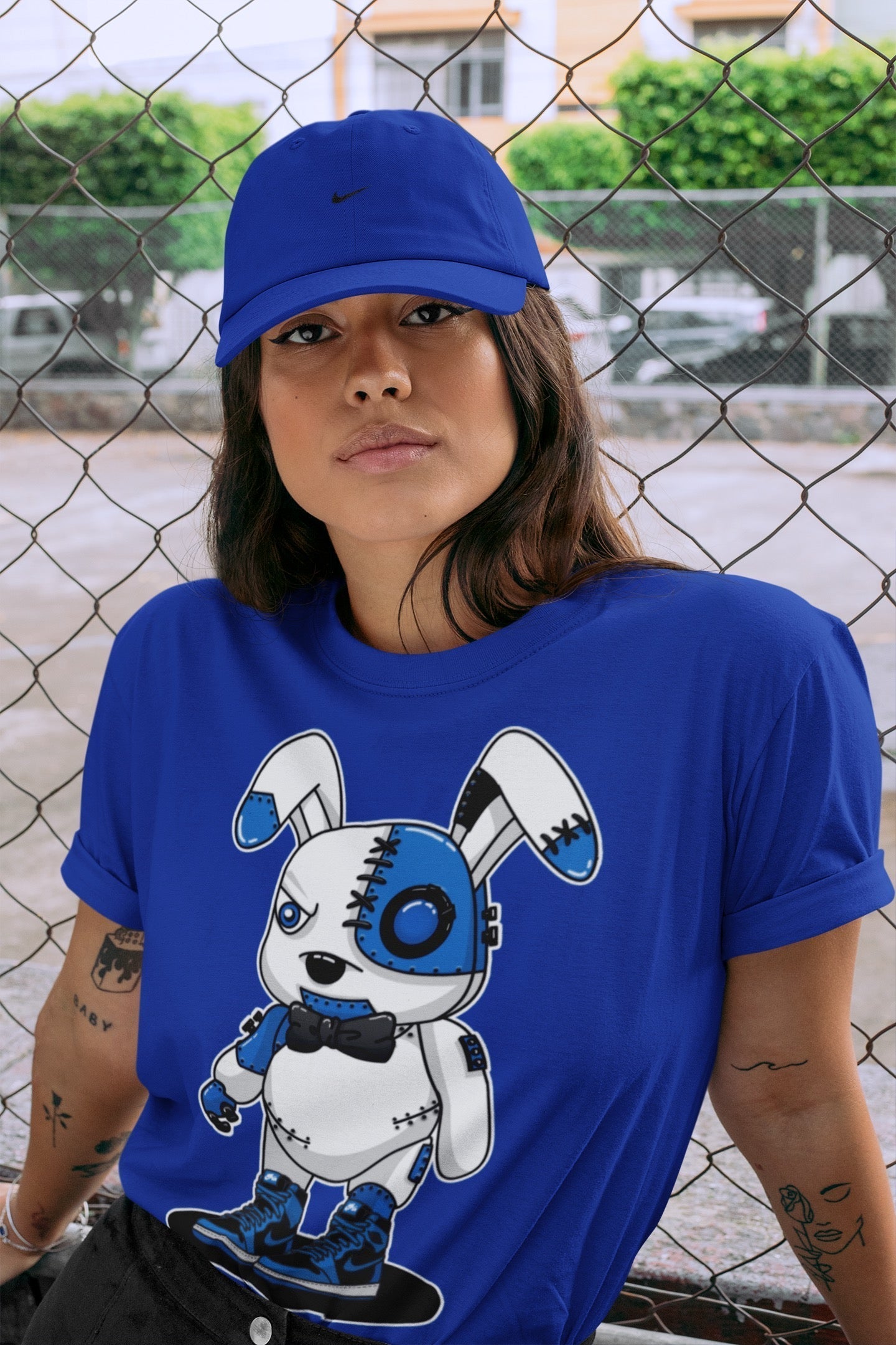 Jordan 1 Dark Marina Blue Sneaker Matching T-Shirt Cyborg Bunny Sneaker Tees Jordan 1 Dark Marina Blue Sneaker Release Tees Crew Neck Tees
