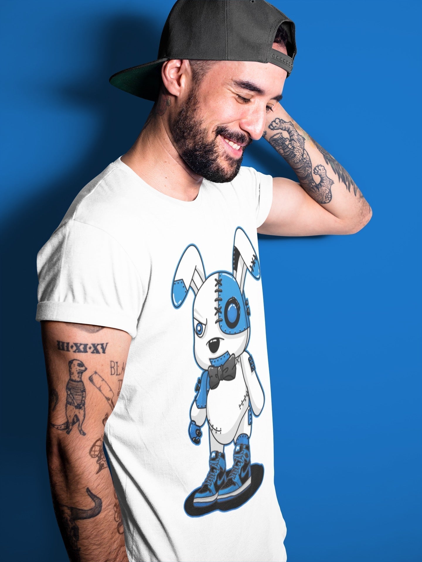 Jordan 1 Dark Marina Blue Sneaker Matching T-Shirt Cyborg Bunny Sneaker Tees Jordan 1 Dark Marina Blue Sneaker Release Tees Crew Neck Tees