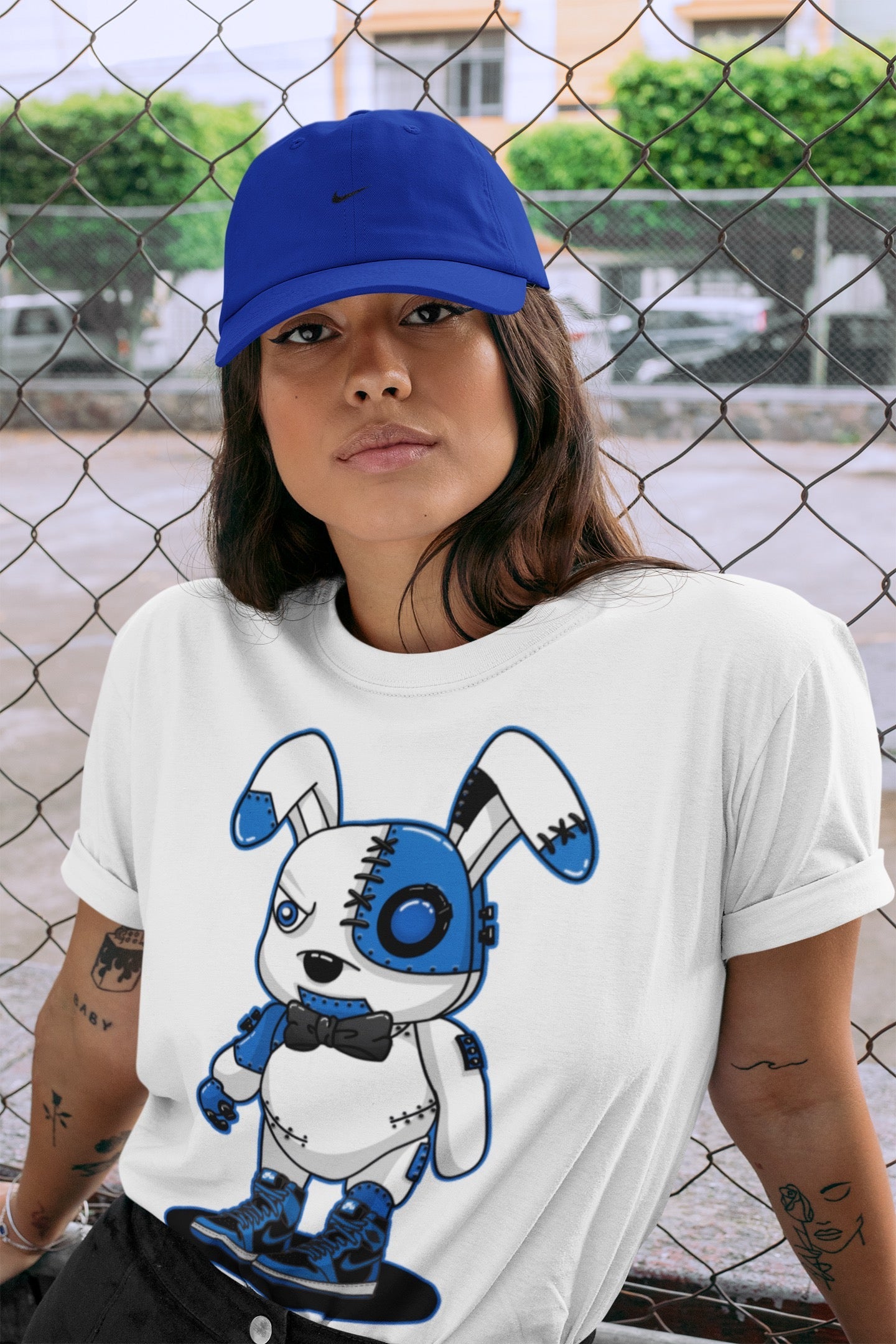 Jordan 1 Dark Marina Blue Sneaker Matching T-Shirt Cyborg Bunny Sneaker Tees Jordan 1 Dark Marina Blue Sneaker Release Tees Crew Neck Tees