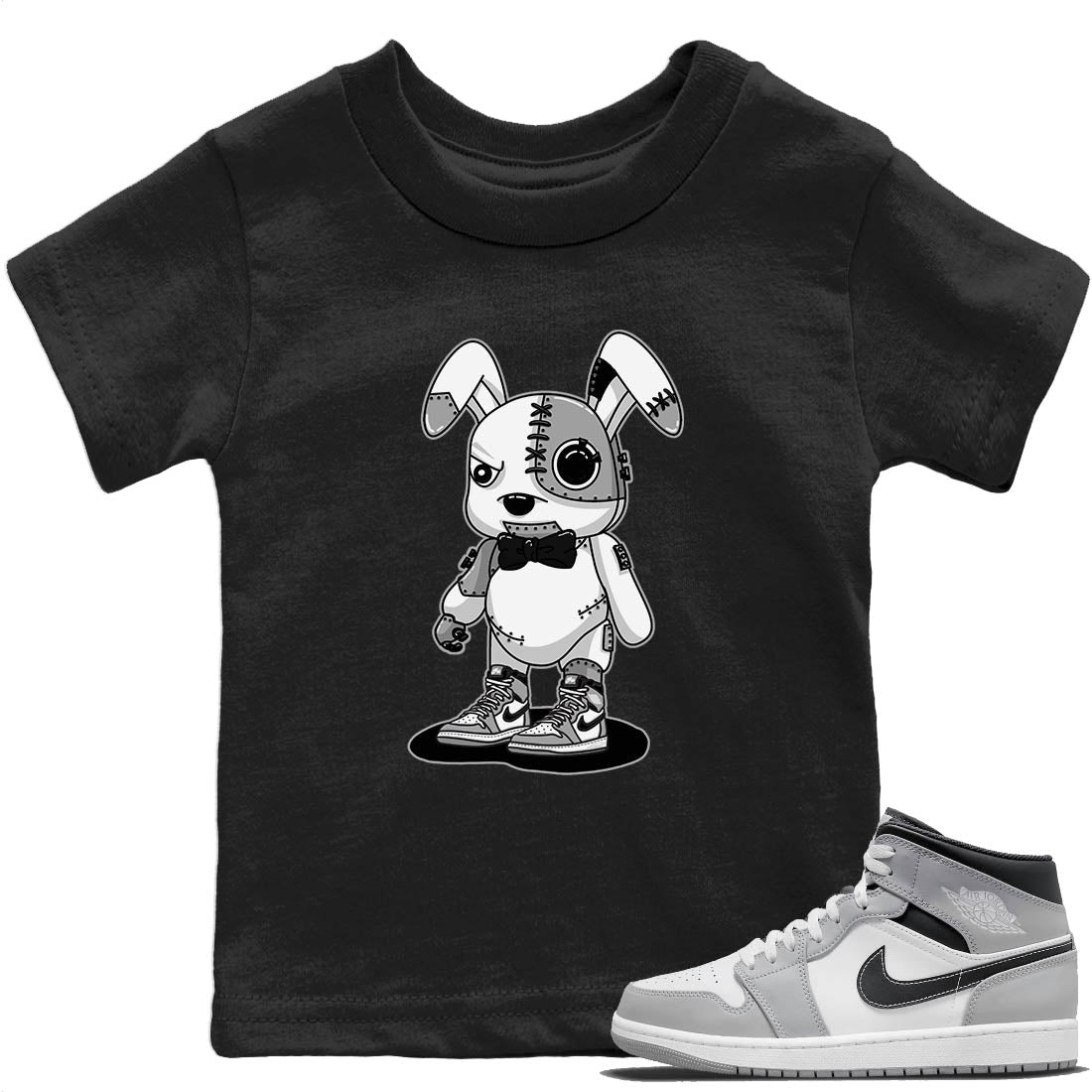 Jordan 1 Light Smoke Grey Sneaker Matching T-Shirt Cyborg Bunny Sneaker Tees Jordan 1 Light Smoke Grey Sneaker Release Tees Kids Shirts
