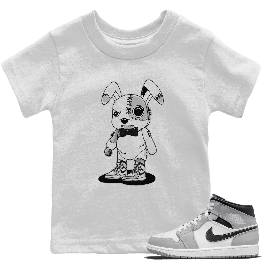 Jordan 1 Light Smoke Grey Sneaker Matching T-Shirt Cyborg Bunny Sneaker Tees Jordan 1 Light Smoke Grey Sneaker Release Tees Kids Shirts