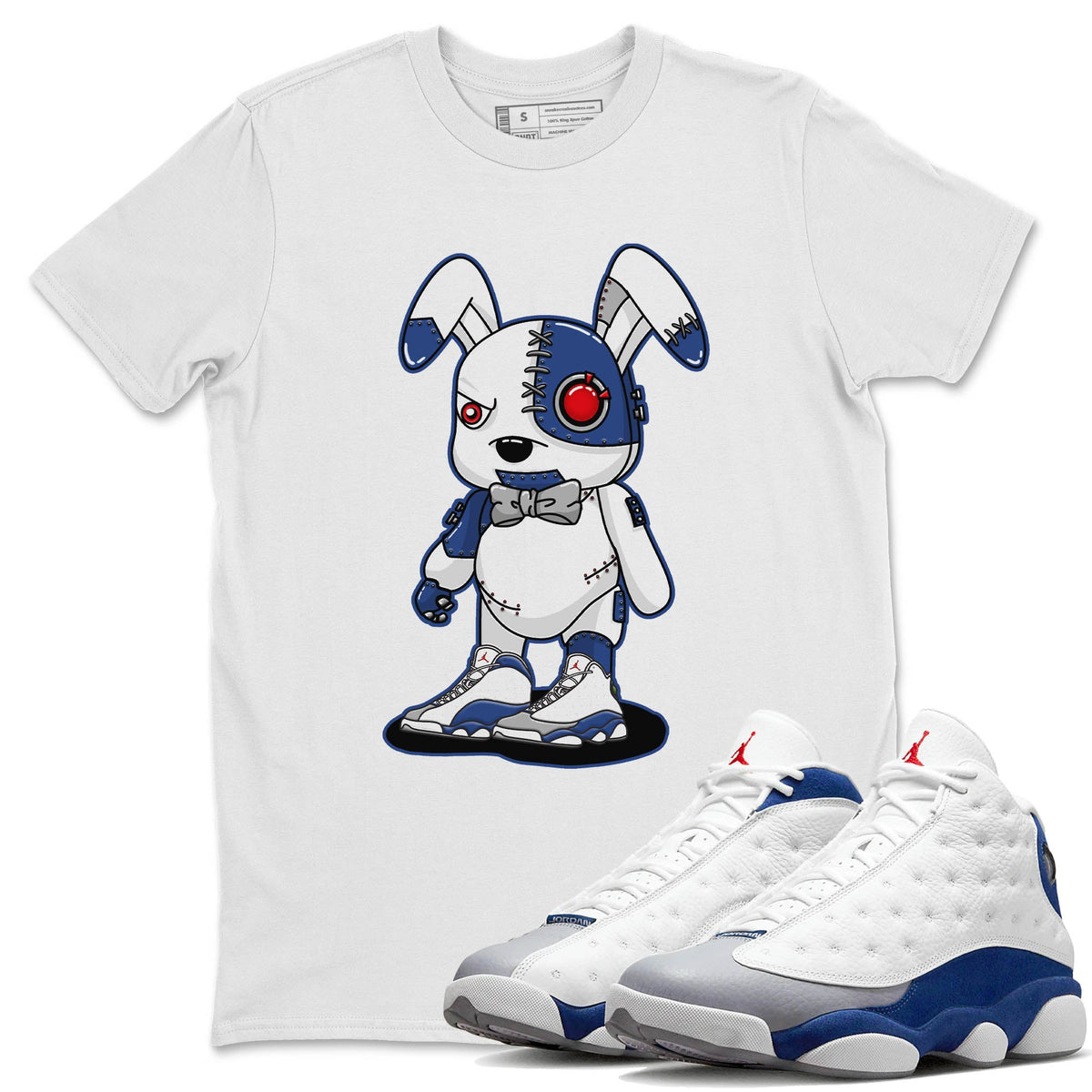 Jordan 13 French Blue Sneaker Matching T-Shirt Cyborg Bunny Sneaker Tees Jordan 13 French Blue Sneaker Release Tees Crew Neck Tees