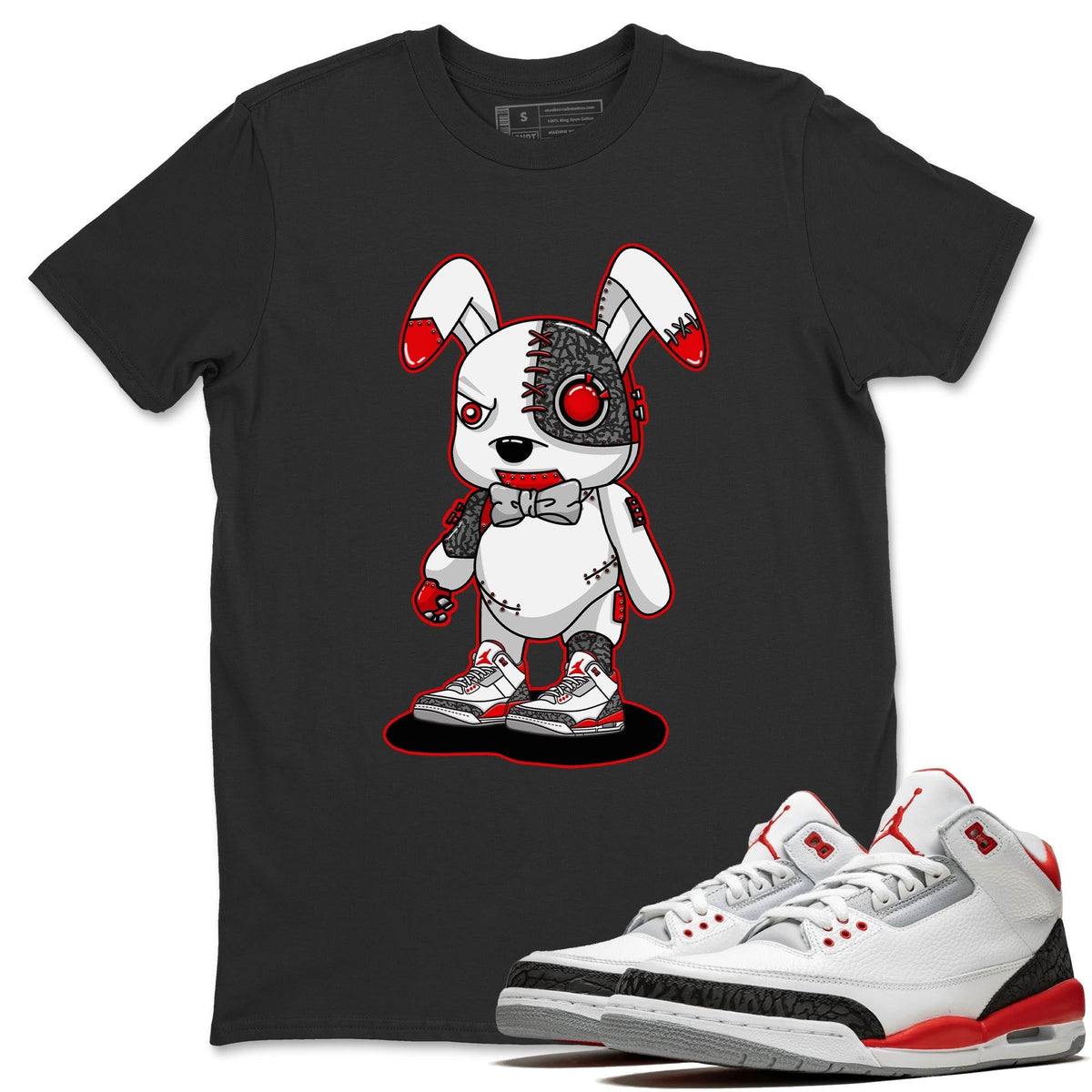 Jordan 3 Fire Red Sneaker Matching T-Shirt Cyborg Bunny Sneaker Tees Jordan 3 Fire Red Sneaker Release Tees Crew Neck Tees