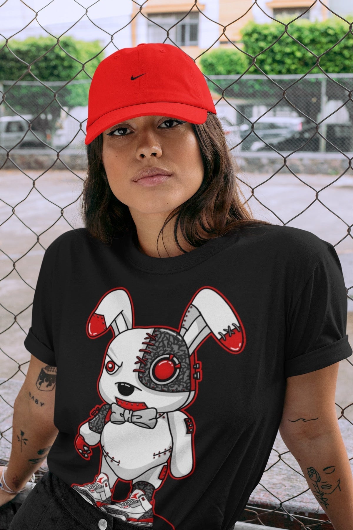 Jordan 3 Fire Red Sneaker Matching T-Shirt Cyborg Bunny Sneaker Tees Jordan 3 Fire Red Sneaker Release Tees Crew Neck Tees