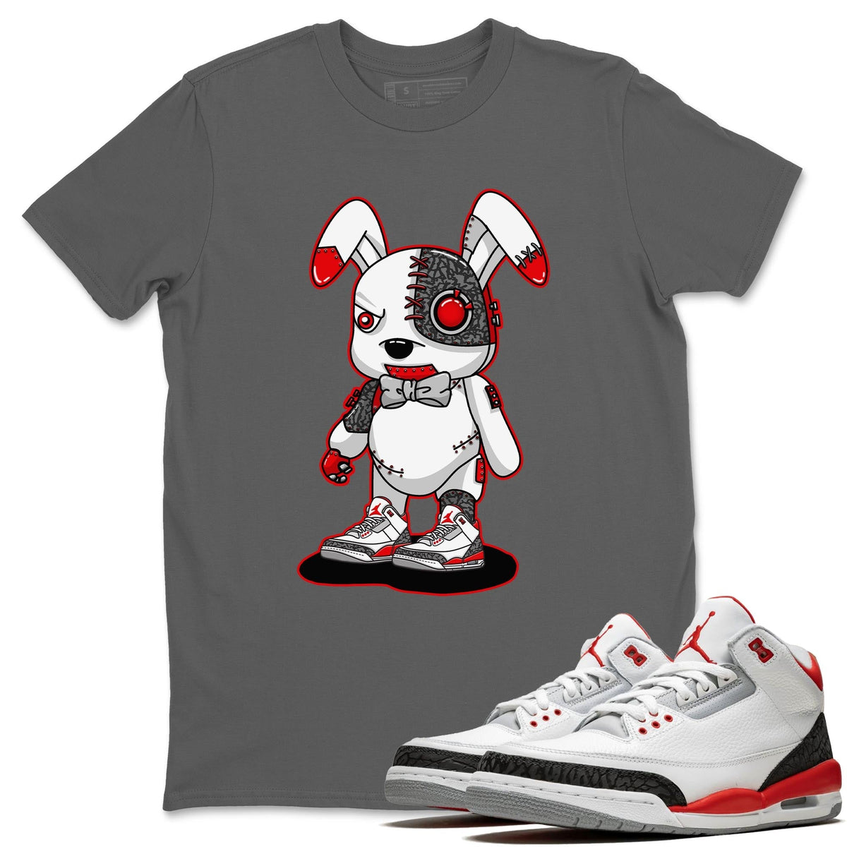 Jordan 3 Fire Red Sneaker Matching T-Shirt Cyborg Bunny Sneaker Tees Jordan 3 Fire Red Sneaker Release Tees Crew Neck Tees