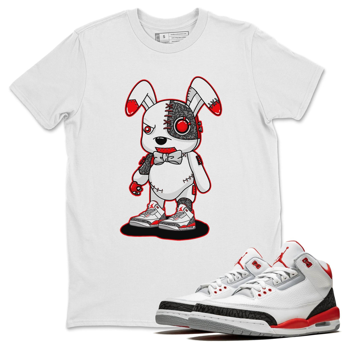 Jordan 3 Fire Red Sneaker Matching T-Shirt Cyborg Bunny Sneaker Tees Jordan 3 Fire Red Sneaker Release Tees Crew Neck Tees