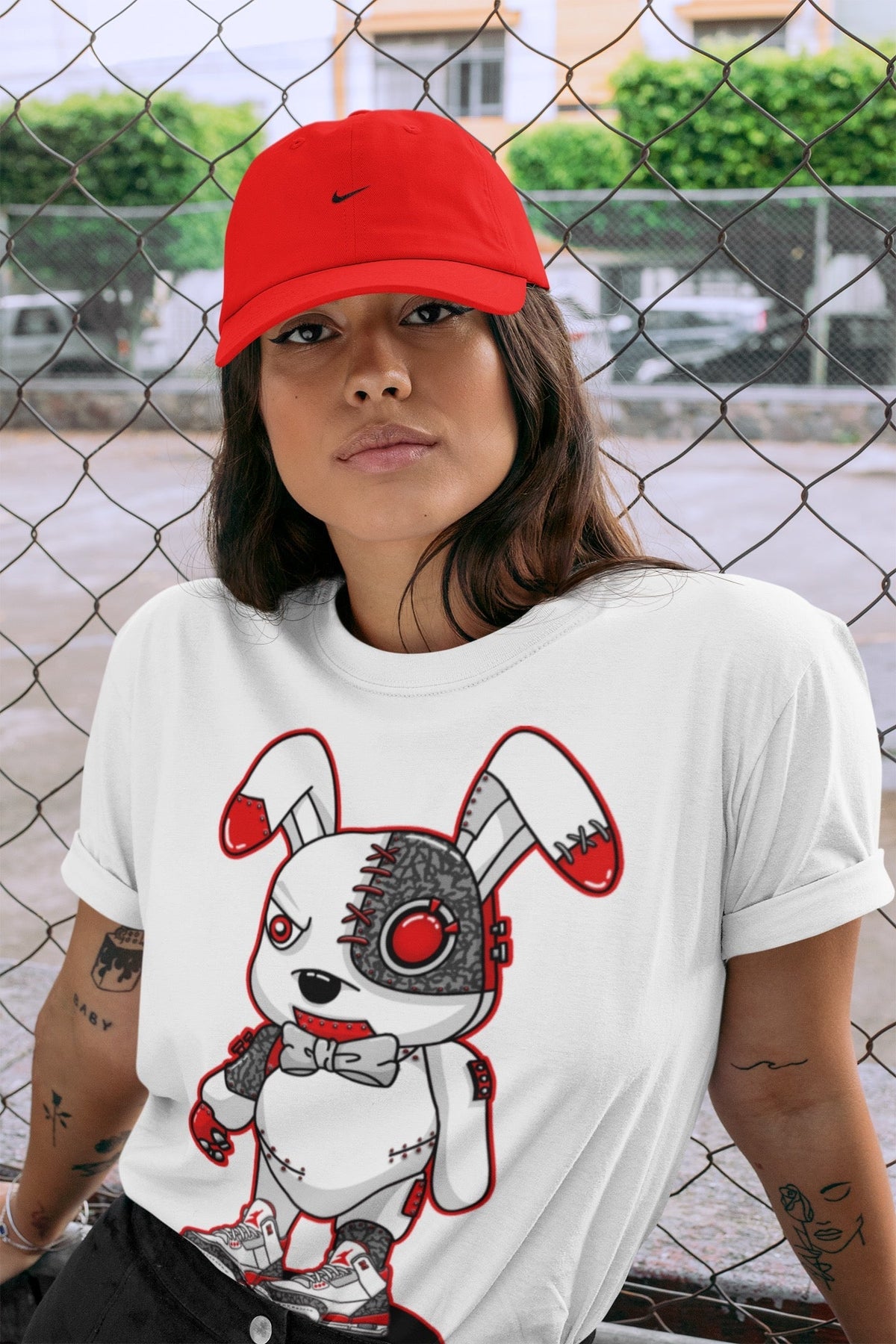 Jordan 3 Fire Red Sneaker Matching T-Shirt Cyborg Bunny Sneaker Tees Jordan 3 Fire Red Sneaker Release Tees Crew Neck Tees