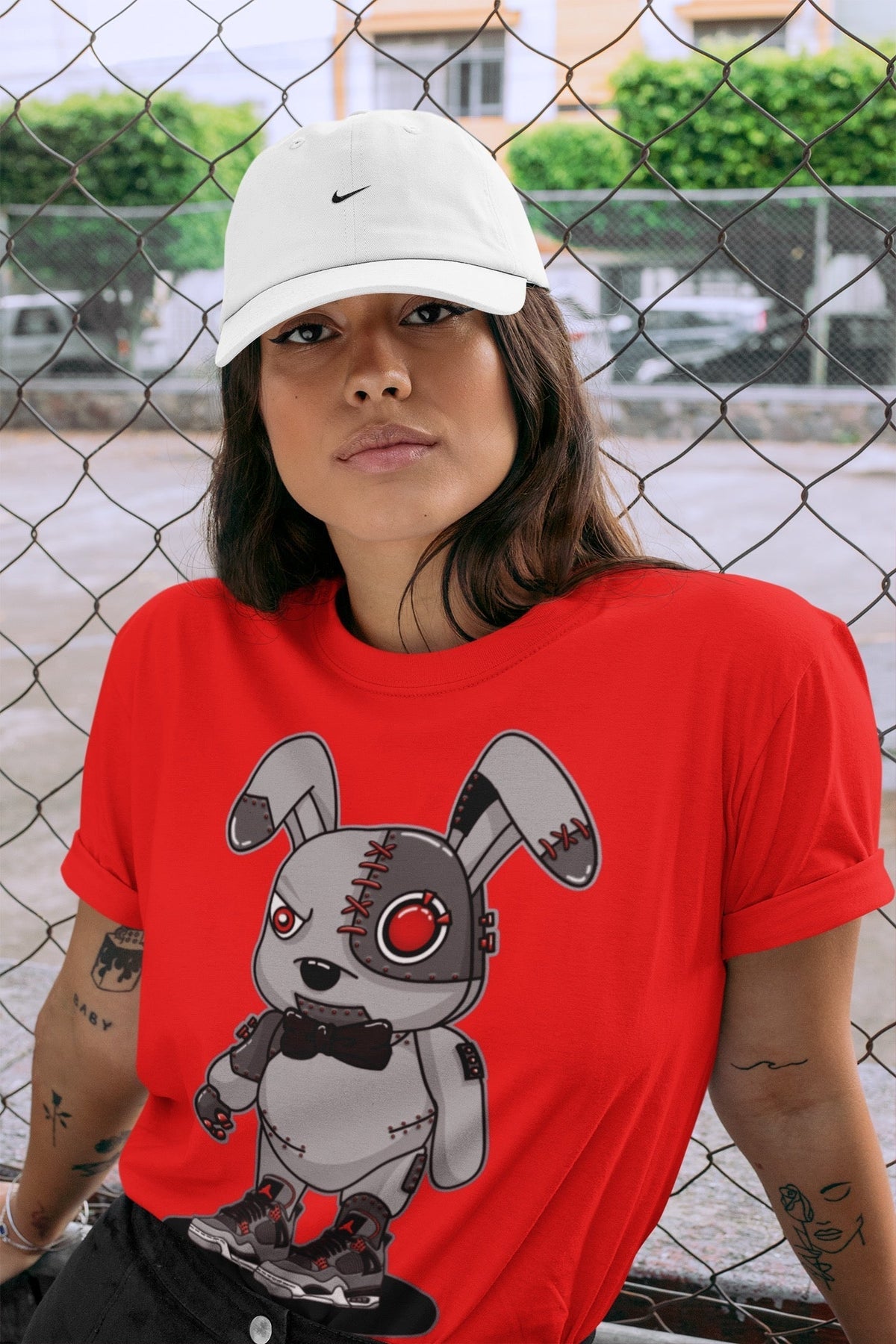 Jordan 4 Infrared Sneaker Matching T-Shirt Cyborg Bunny Sneaker Tees Jordan 4 Infrared Sneaker Release Tees Crew Neck Tees