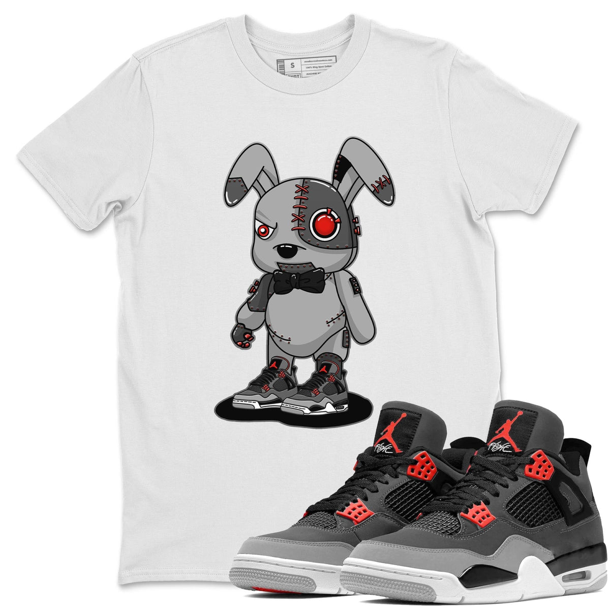 Jordan 4 Infrared Sneaker Matching T-Shirt Cyborg Bunny Sneaker Tees Jordan 4 Infrared Sneaker Release Tees Crew Neck Tees