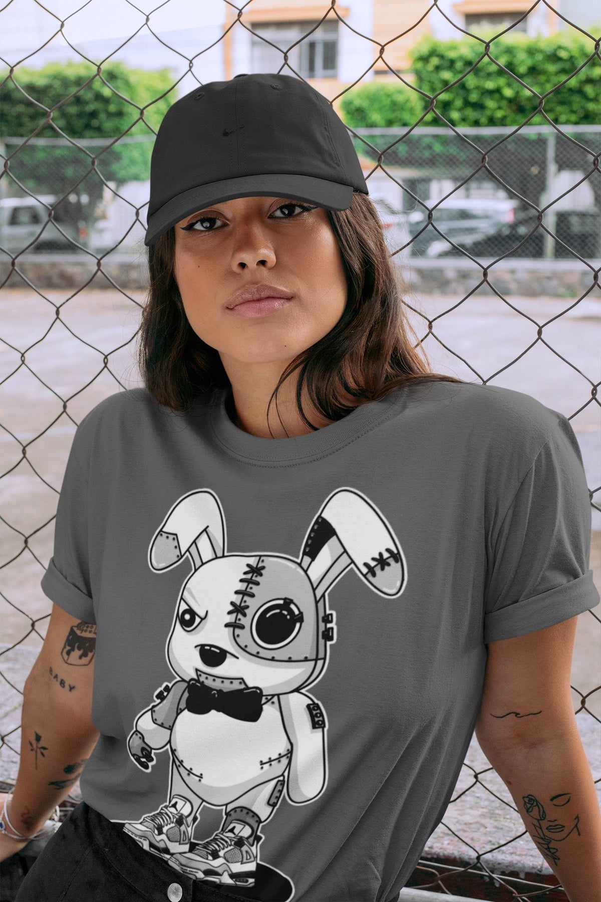 Jordan 4 Military Black Sneaker Matching T-Shirt Cyborg Bunny Sneaker Tees Jordan 4 Military Black Sneaker Release Tees Crew Neck Tees