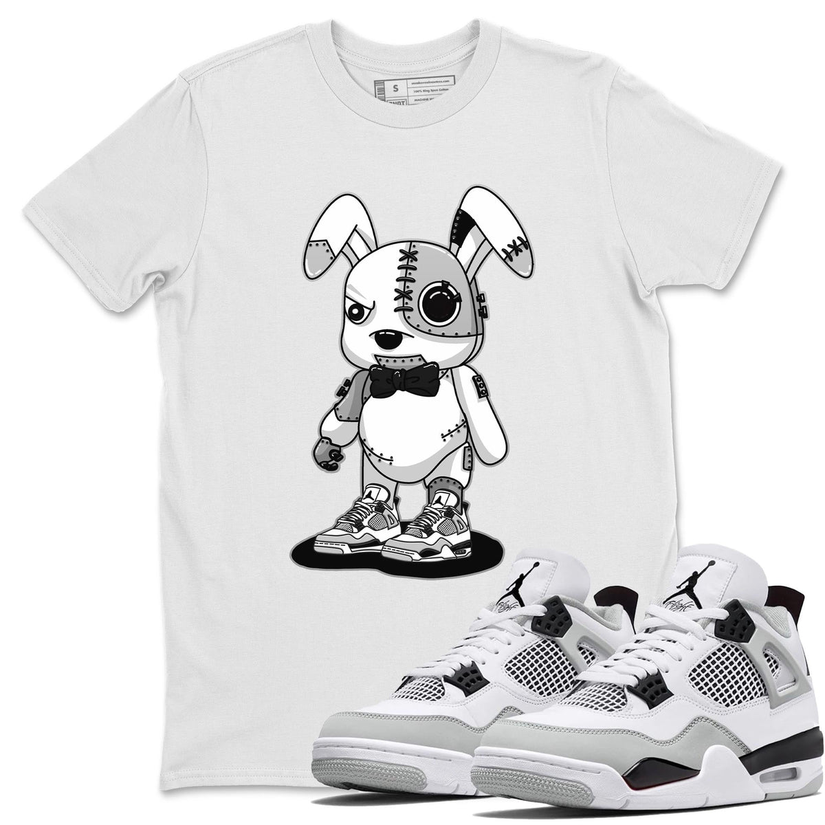 Jordan 4 Military Black Sneaker Matching T-Shirt Cyborg Bunny Sneaker Tees Jordan 4 Military Black Sneaker Release Tees Crew Neck Tees